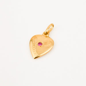 vintage 18k gold Heart Charm with Red Stone