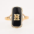 vintage gold 'M' Onyx Signet Ring