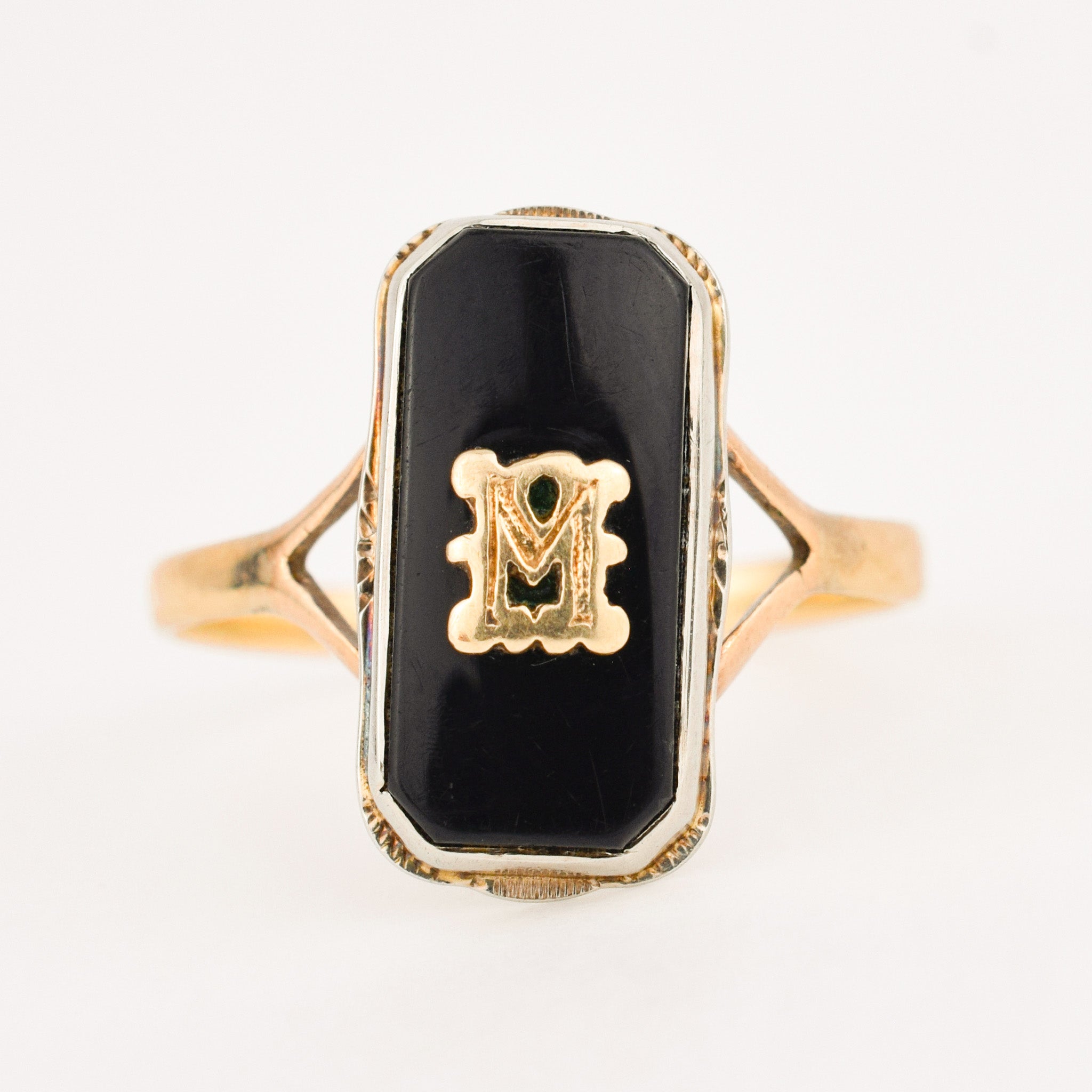vintage gold 'M' Onyx Signet Ring