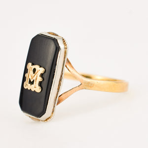 vintage gold 'M' Onyx Signet Ring