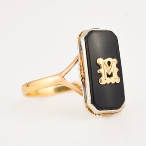 vintage gold 'M' Onyx Signet Ring