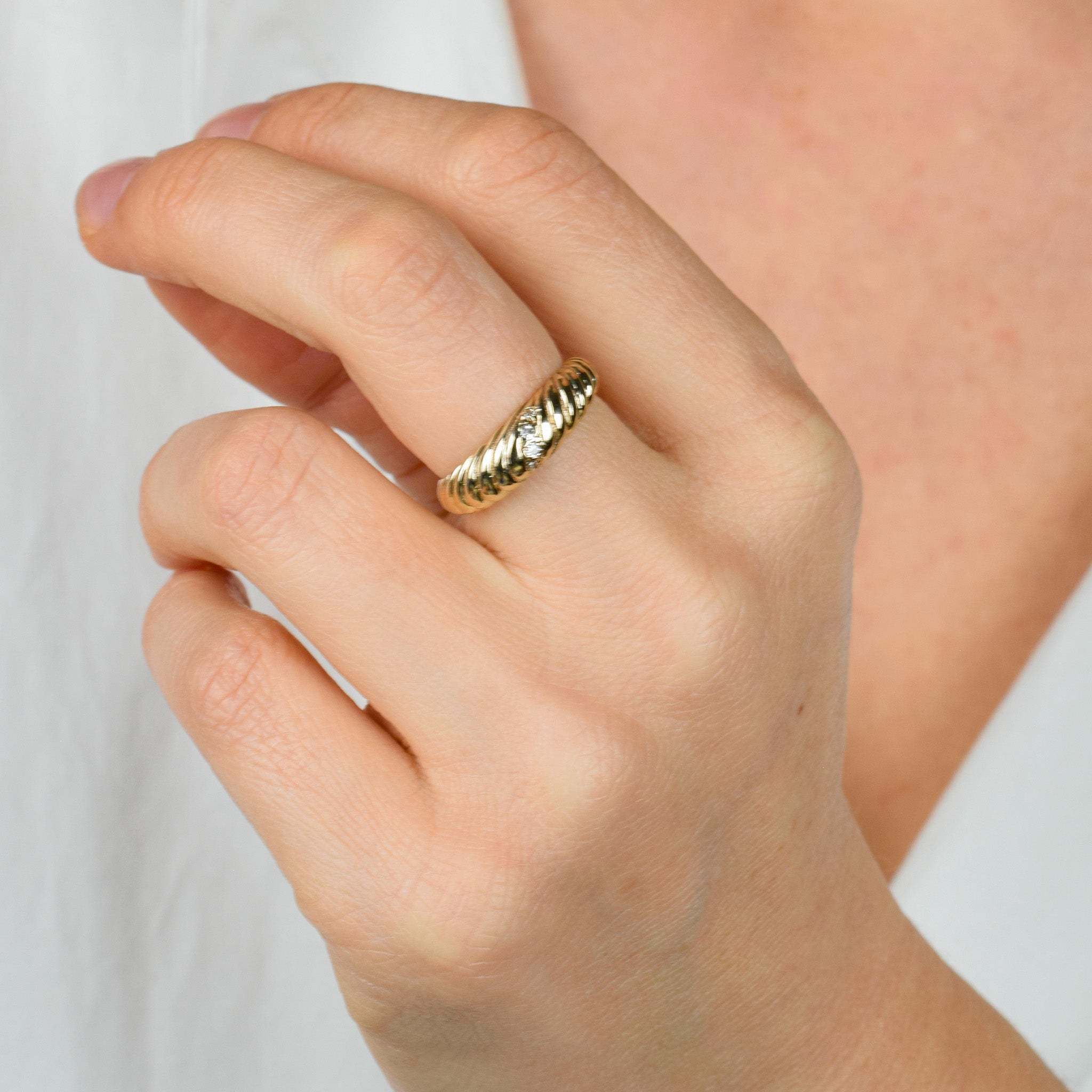 vintage croissant ring with diamonds 