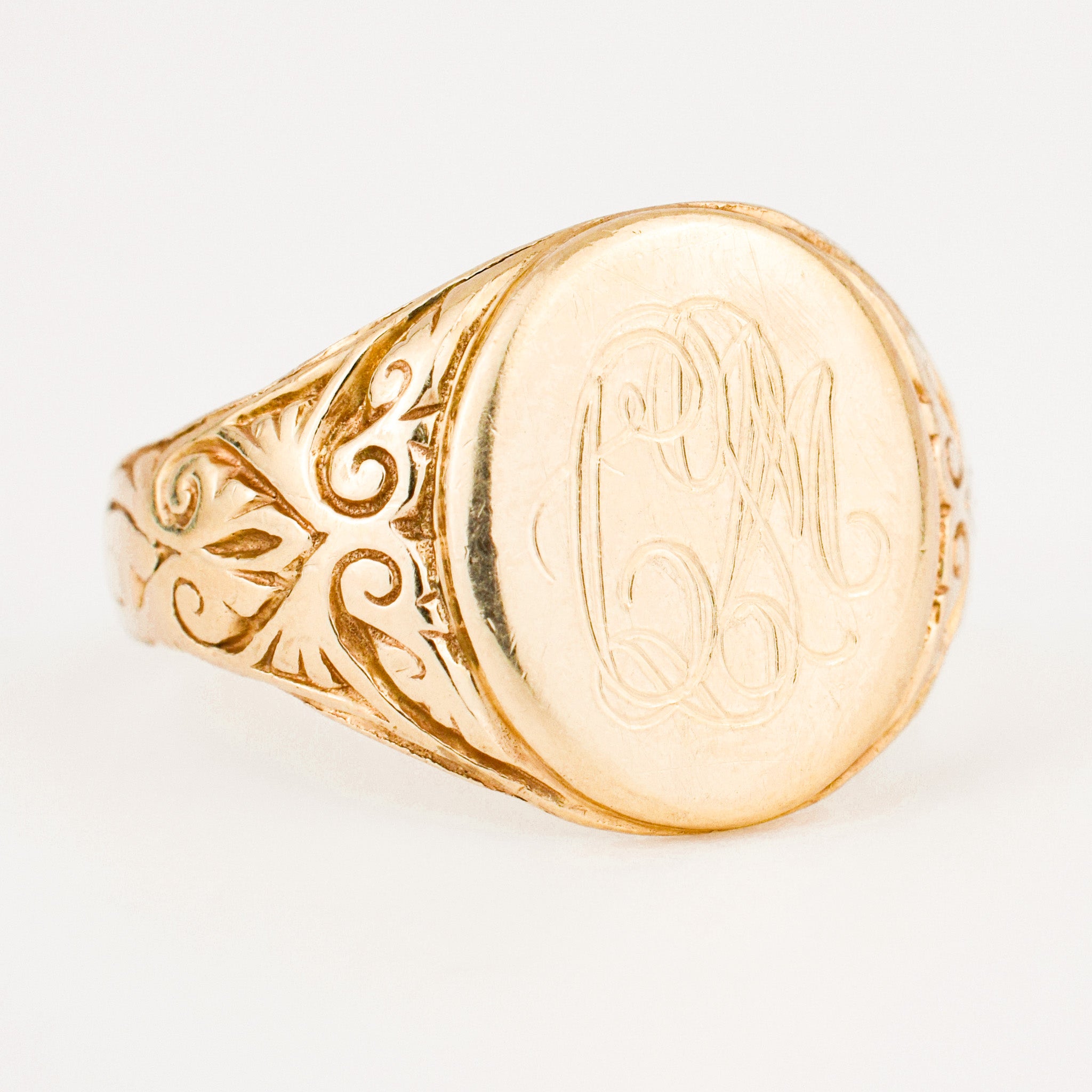 antique 14k gold 'CM' Signet Ring
