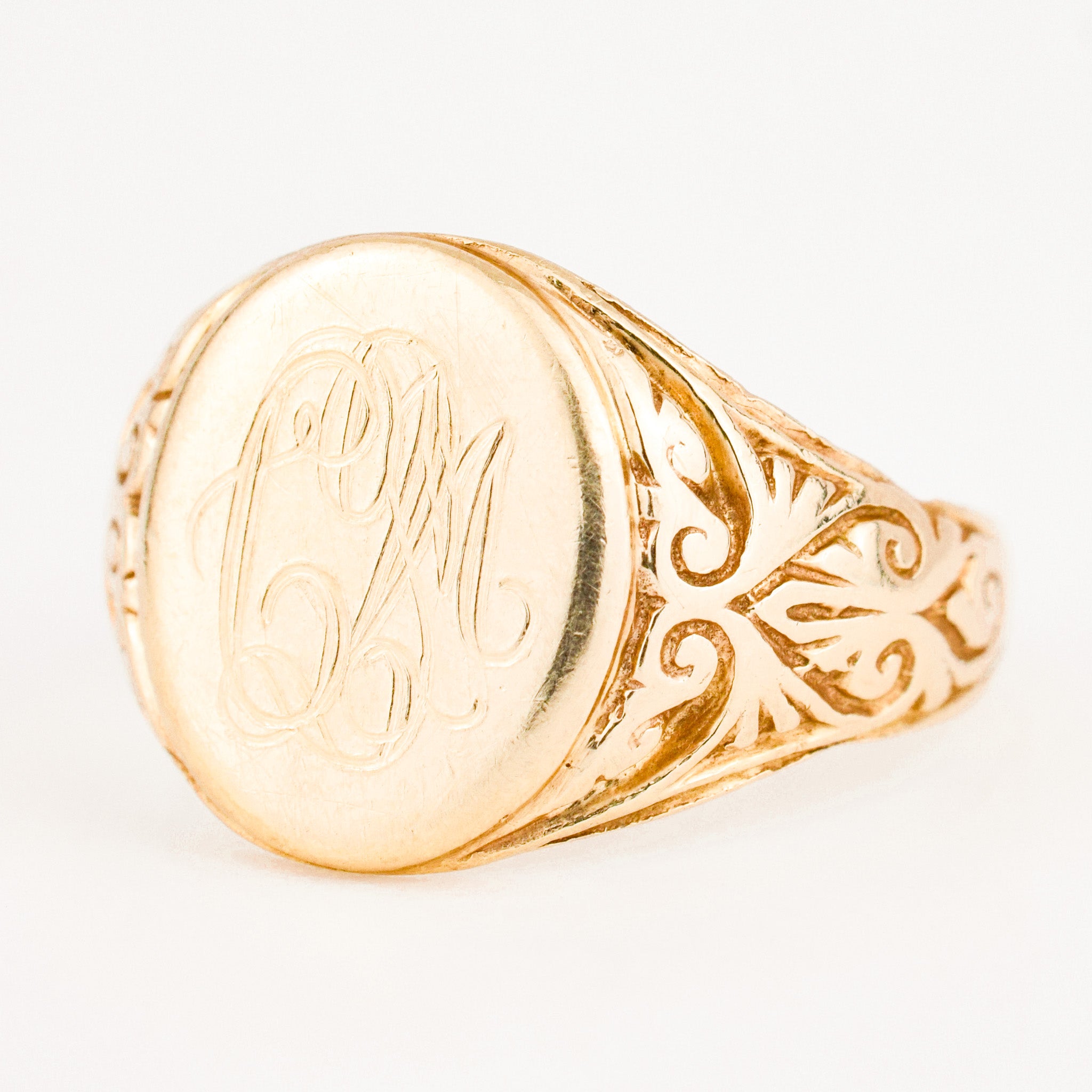 antique 14k gold 'CM' Signet Ring