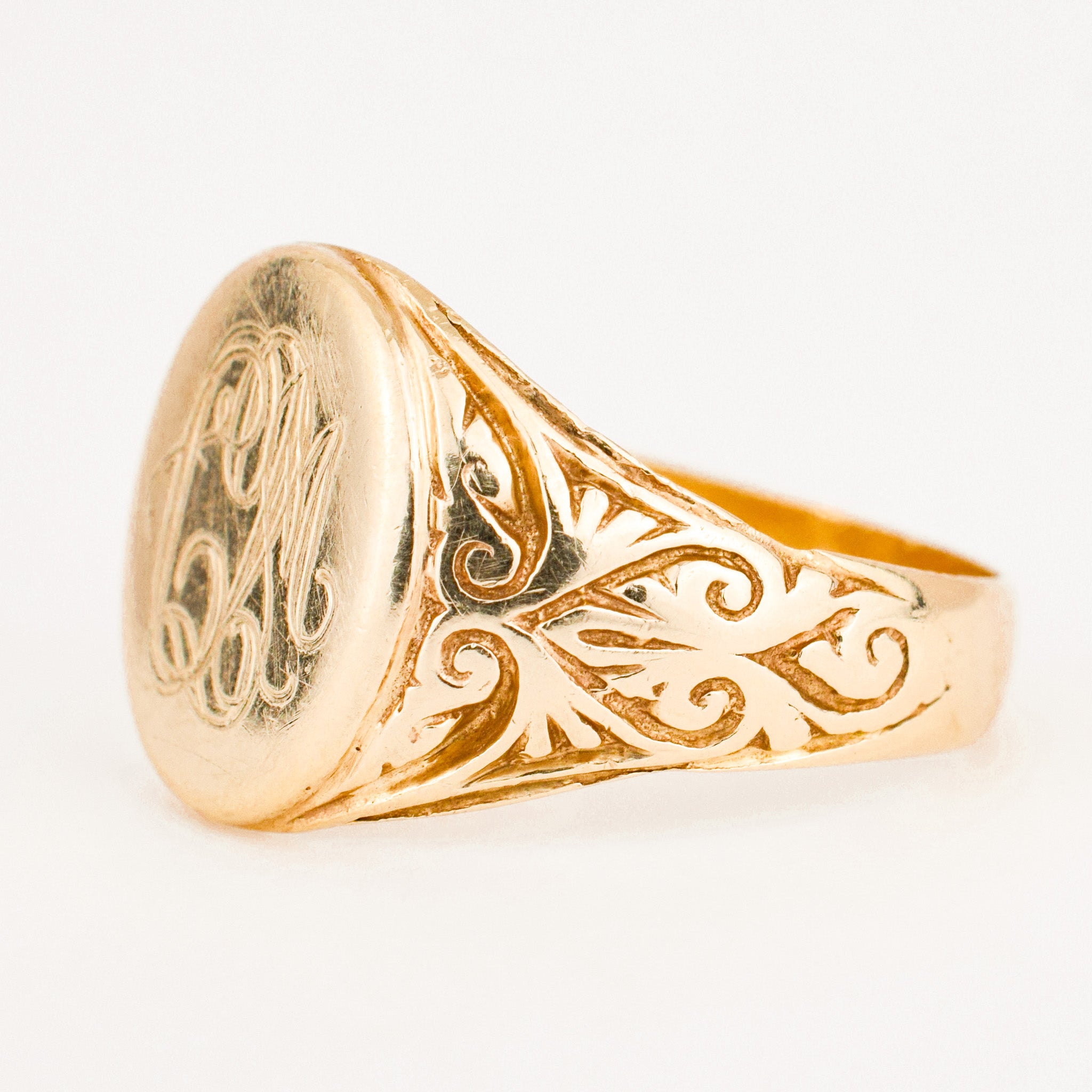 antique 14k gold 'CM' Signet Ring