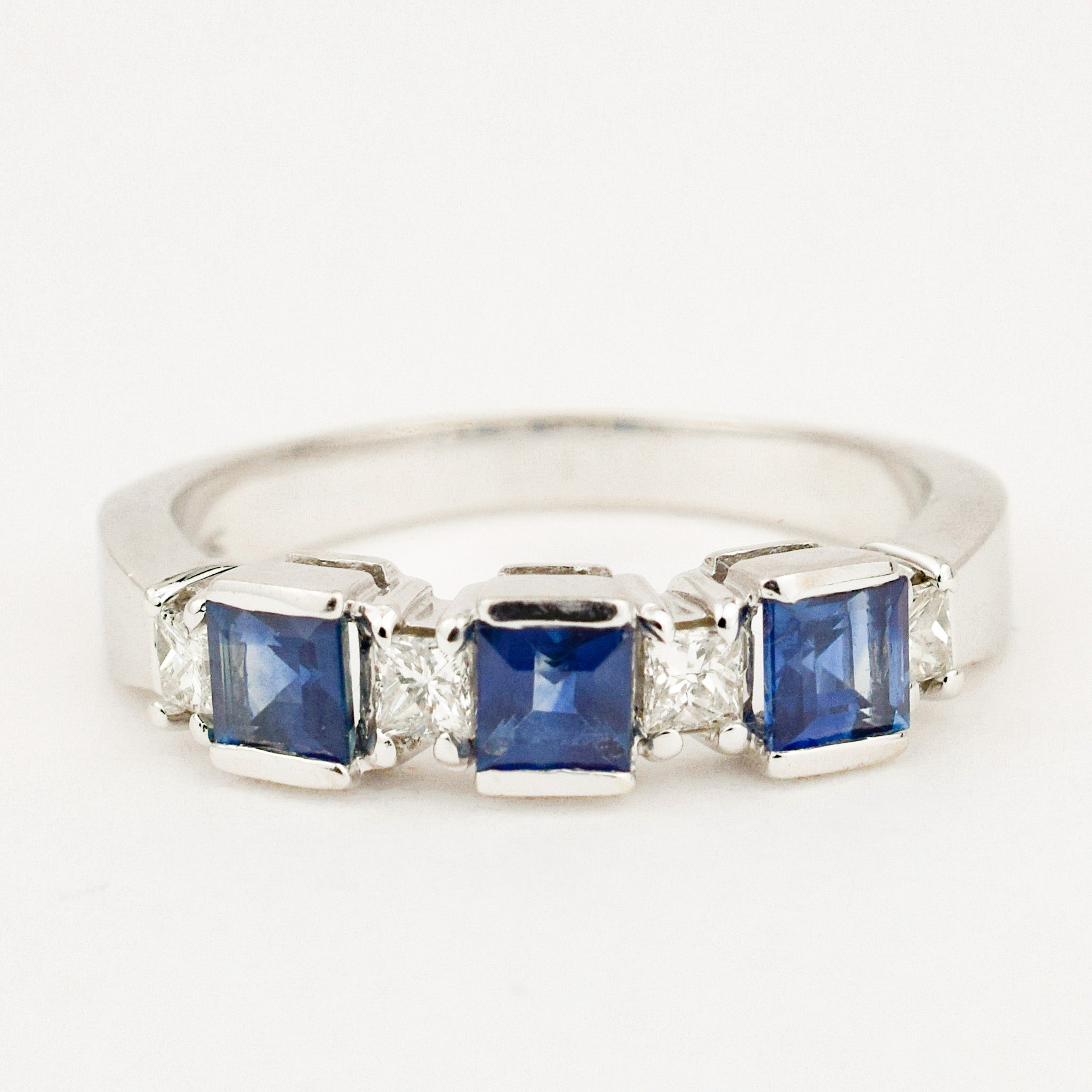 vintage 14k gold White Gold Sapphire Trilogy Ring