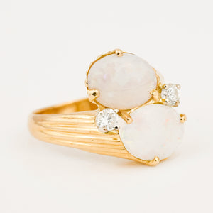 vintage 14k gold Double Opal and Diamond Ring