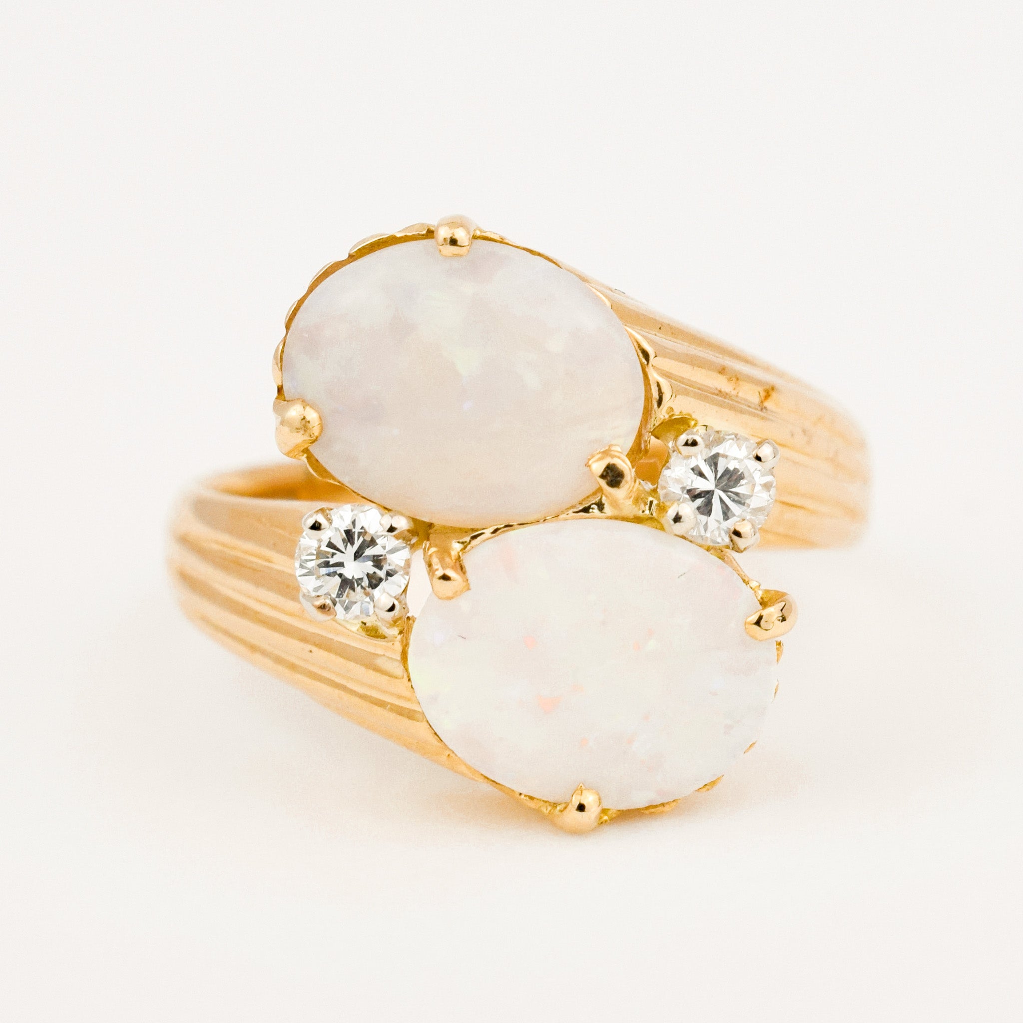 vintage 14k gold Double Opal and Diamond Ring
