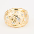 14k Moon and Stars Dome Ring with Diamonds