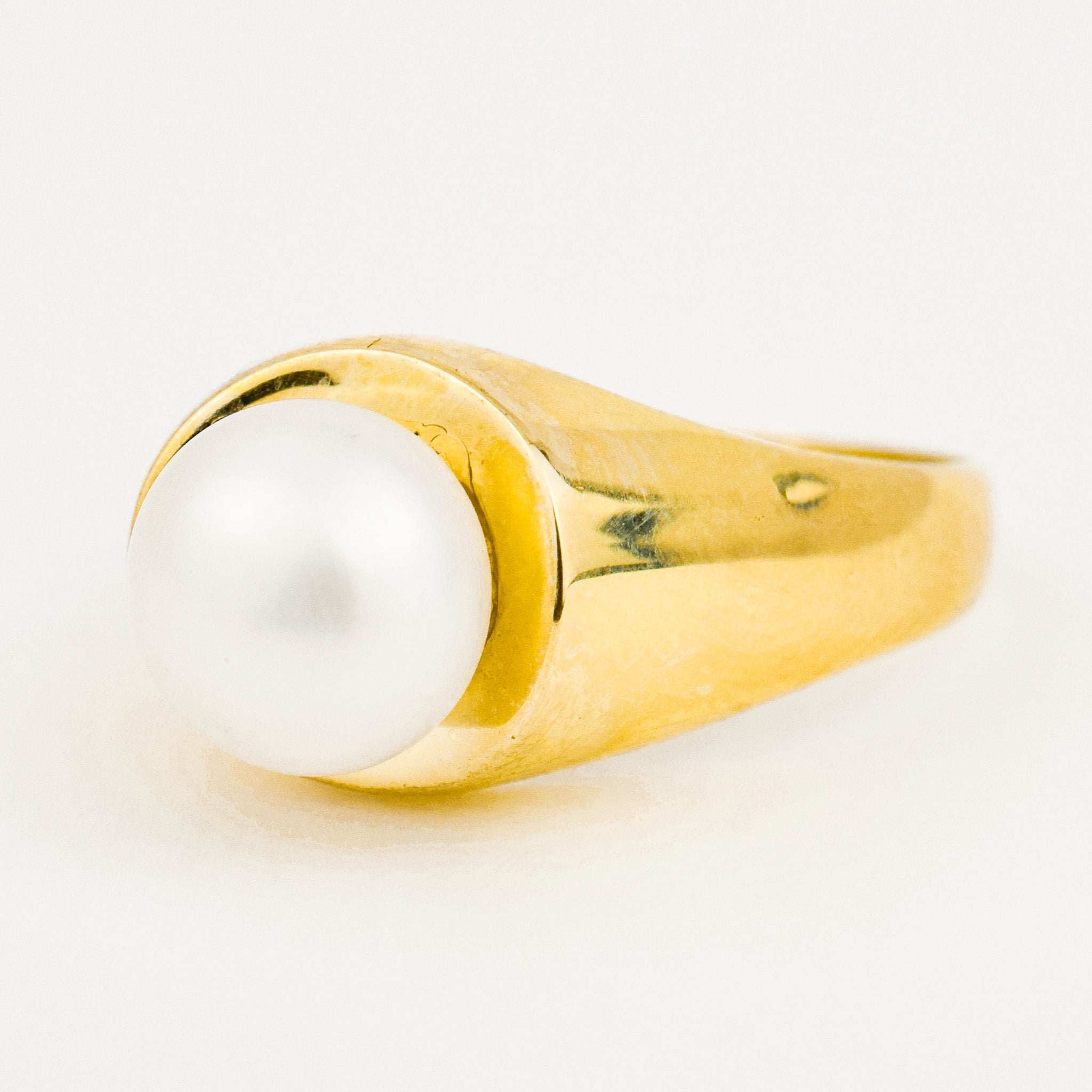 vintage 18k Organic Pearl Signet Ring