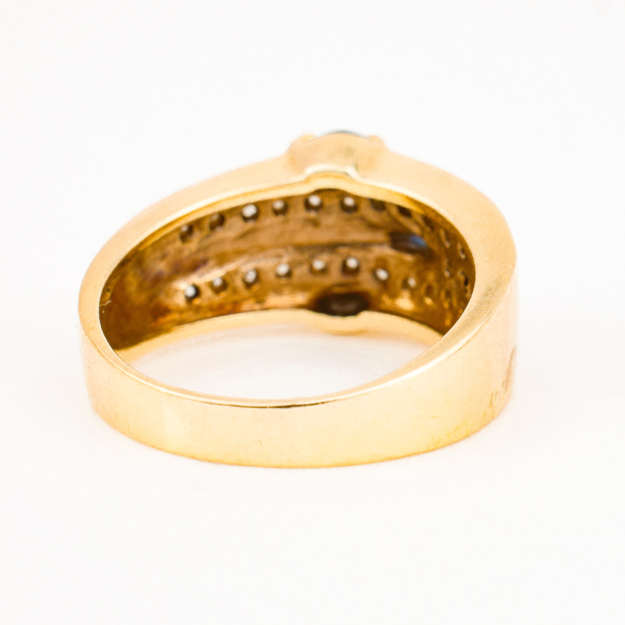 incredible sapphire and diamond wide gold ring 