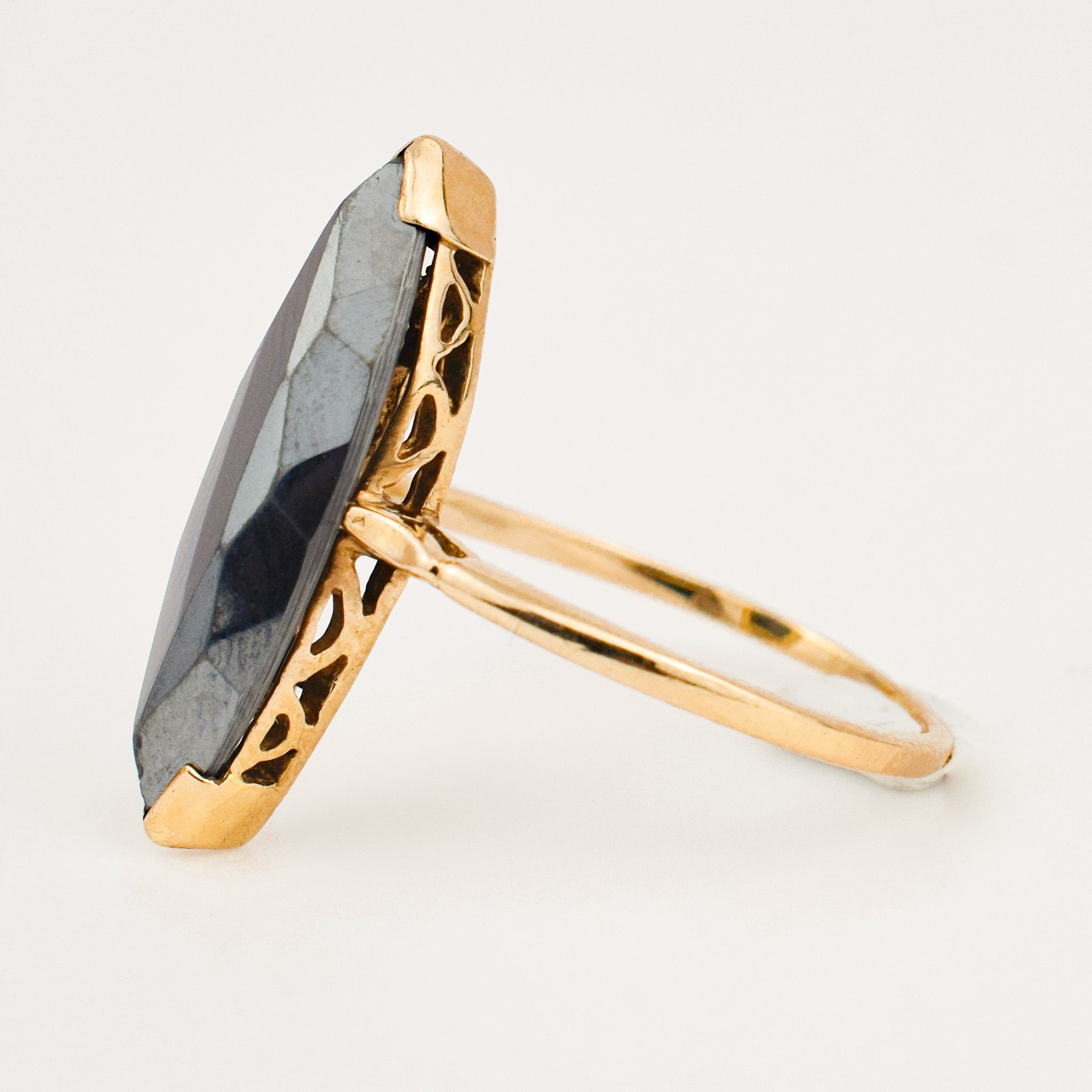 vintage Hematite Navette Ring 