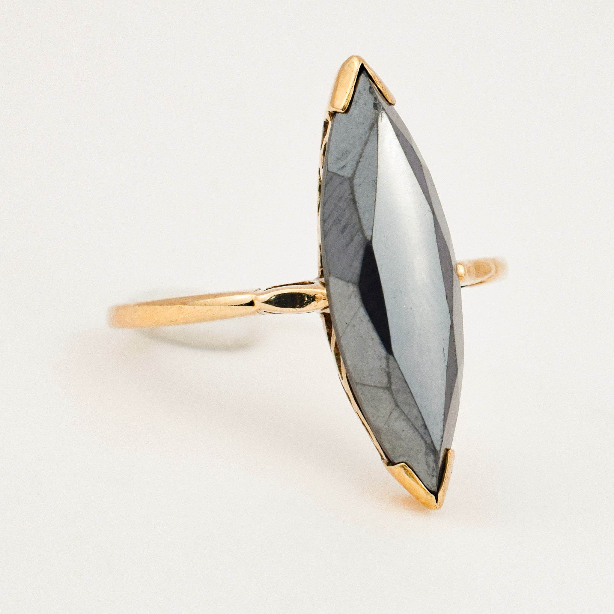 vintage Hematite Navette Ring 