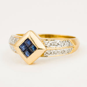 vintage sapphire and diamond rhombus ring