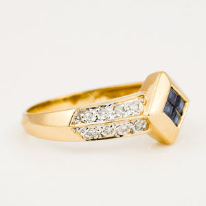 vintage sapphire and diamond rhombus ring