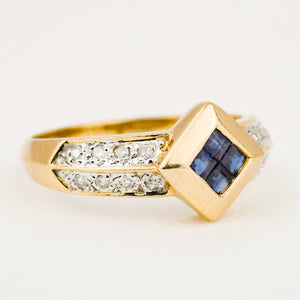 vintage sapphire and diamond rhombus ring