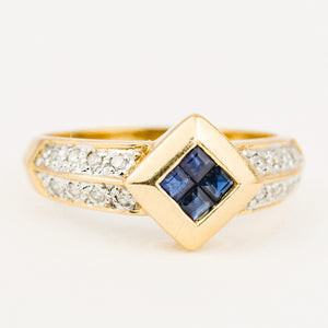 vintage sapphire and diamond rhombus ring