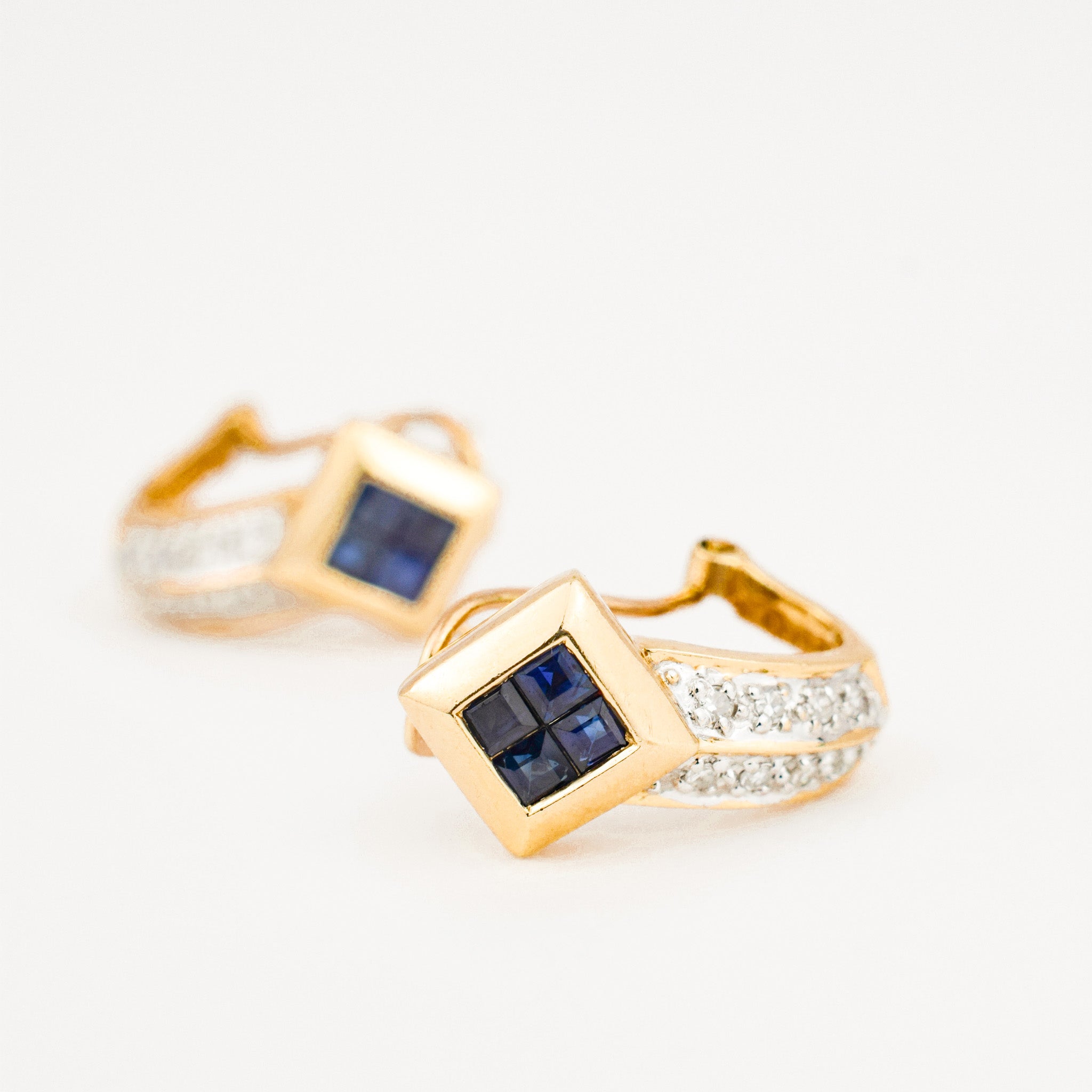 vintage 14k Sapphire and Diamond Drop Hoops