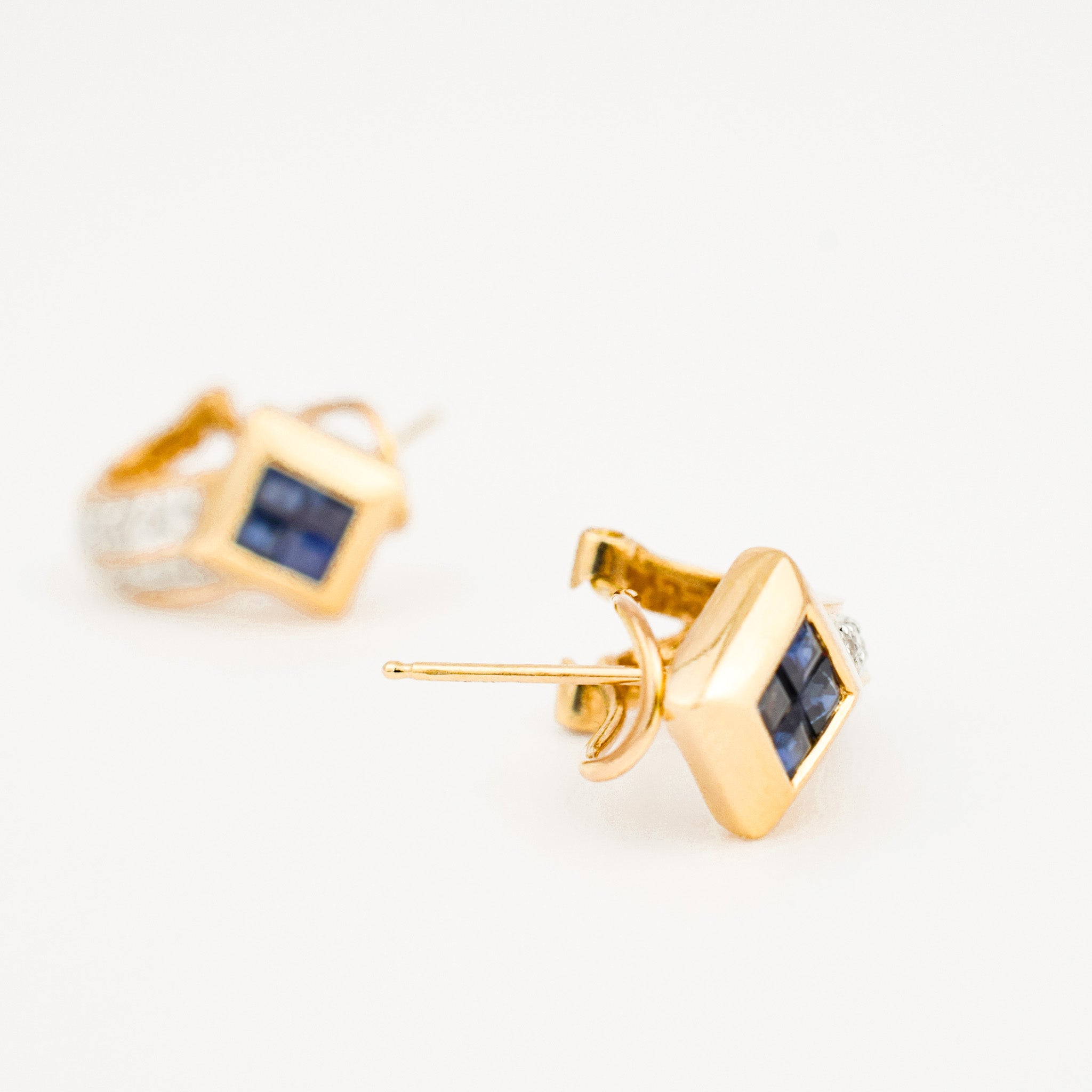 vintage 14k Sapphire and Diamond Drop Hoops