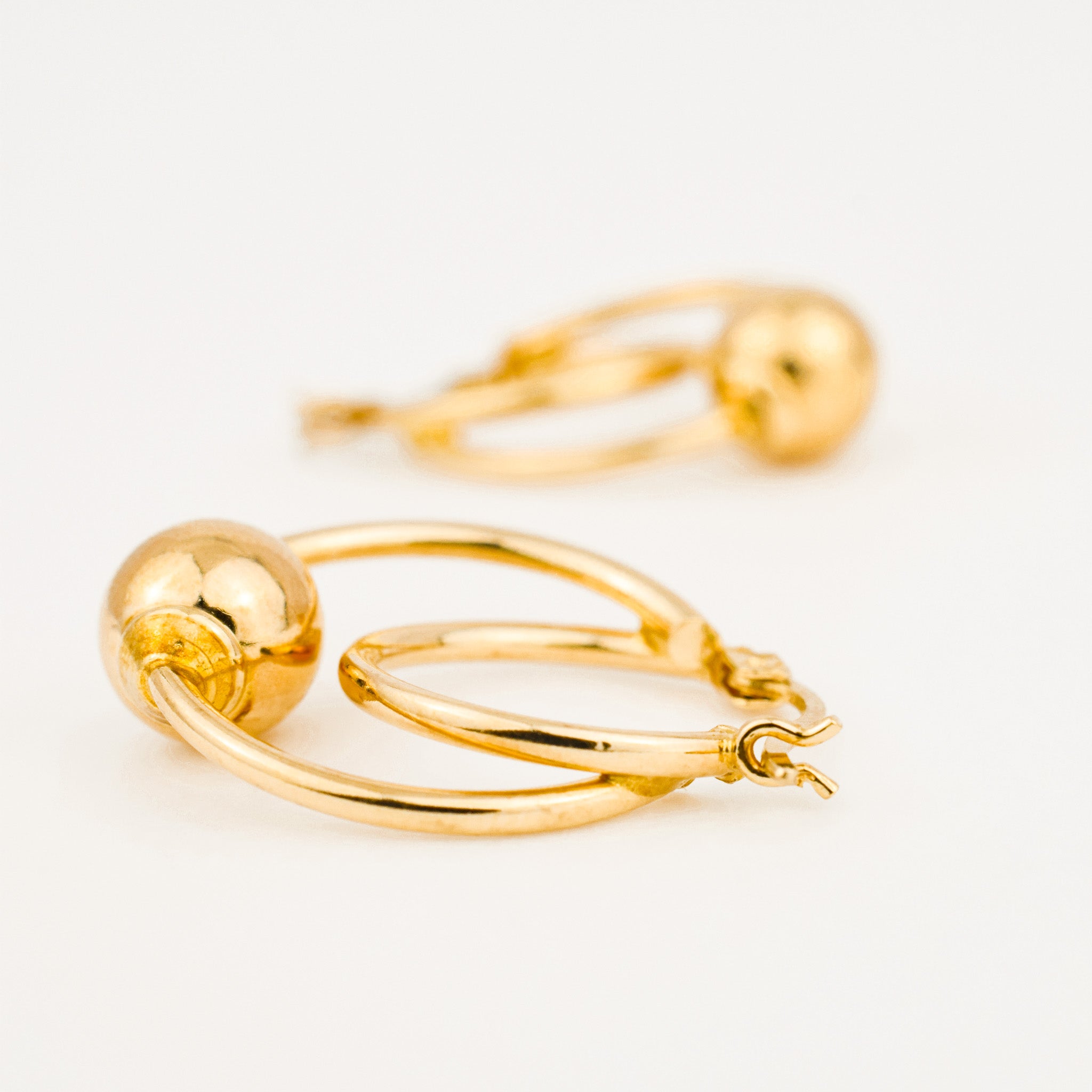 vintage Double Hoop with Ball gold hoop earrings