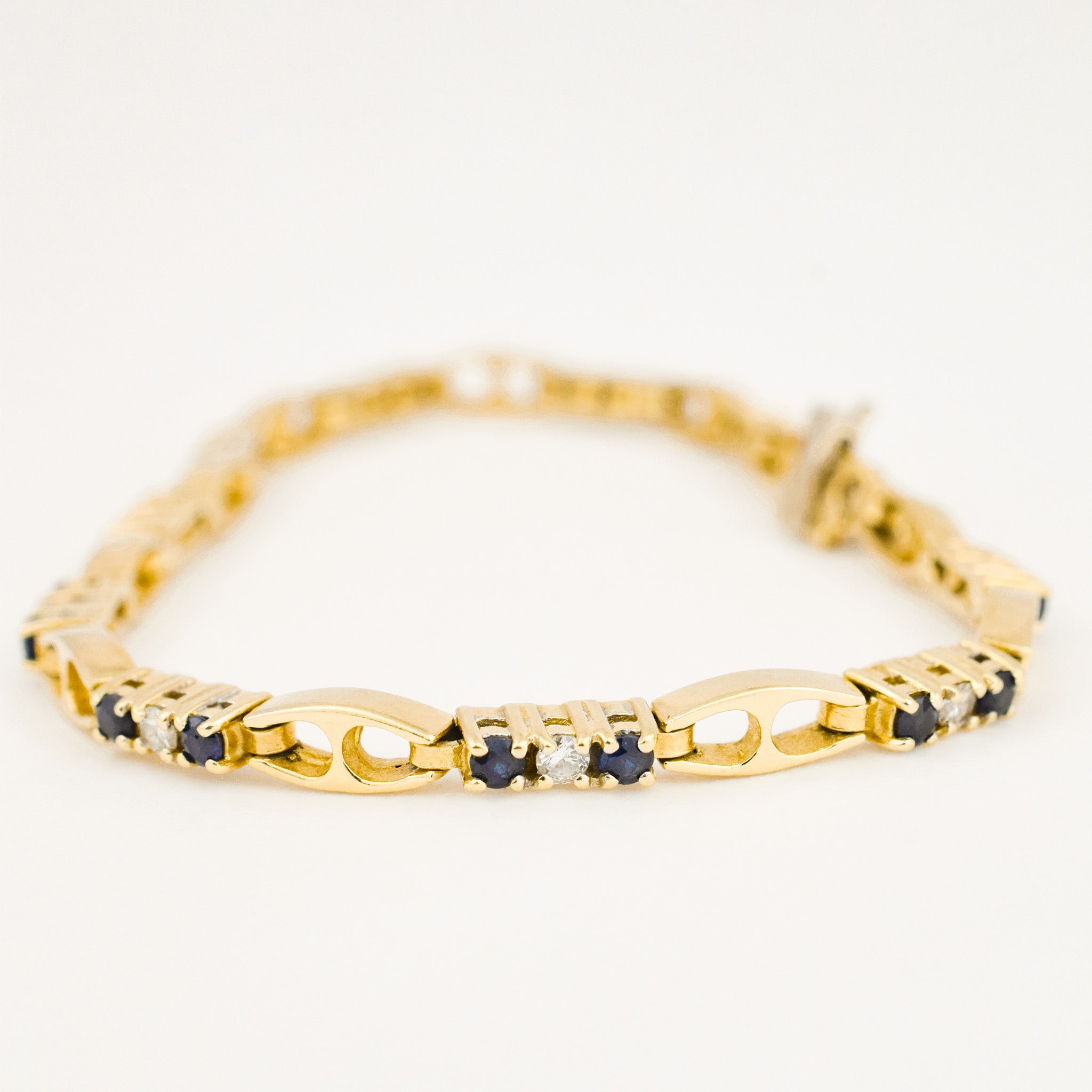vintage 7.25" Sapphire and Diamond Mariner Link Bracelet