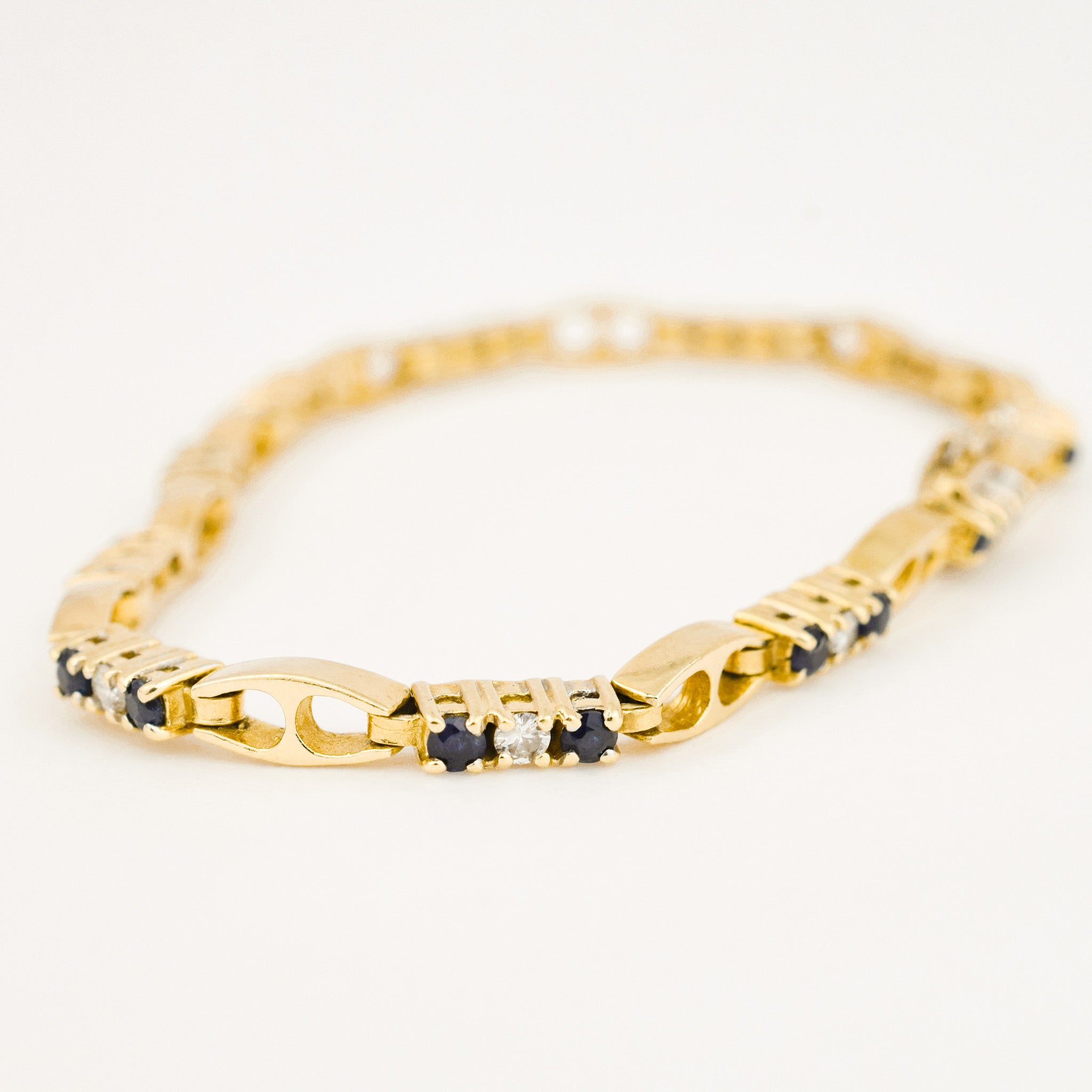 vintage 7.25" Sapphire and Diamond Mariner Link Bracelet