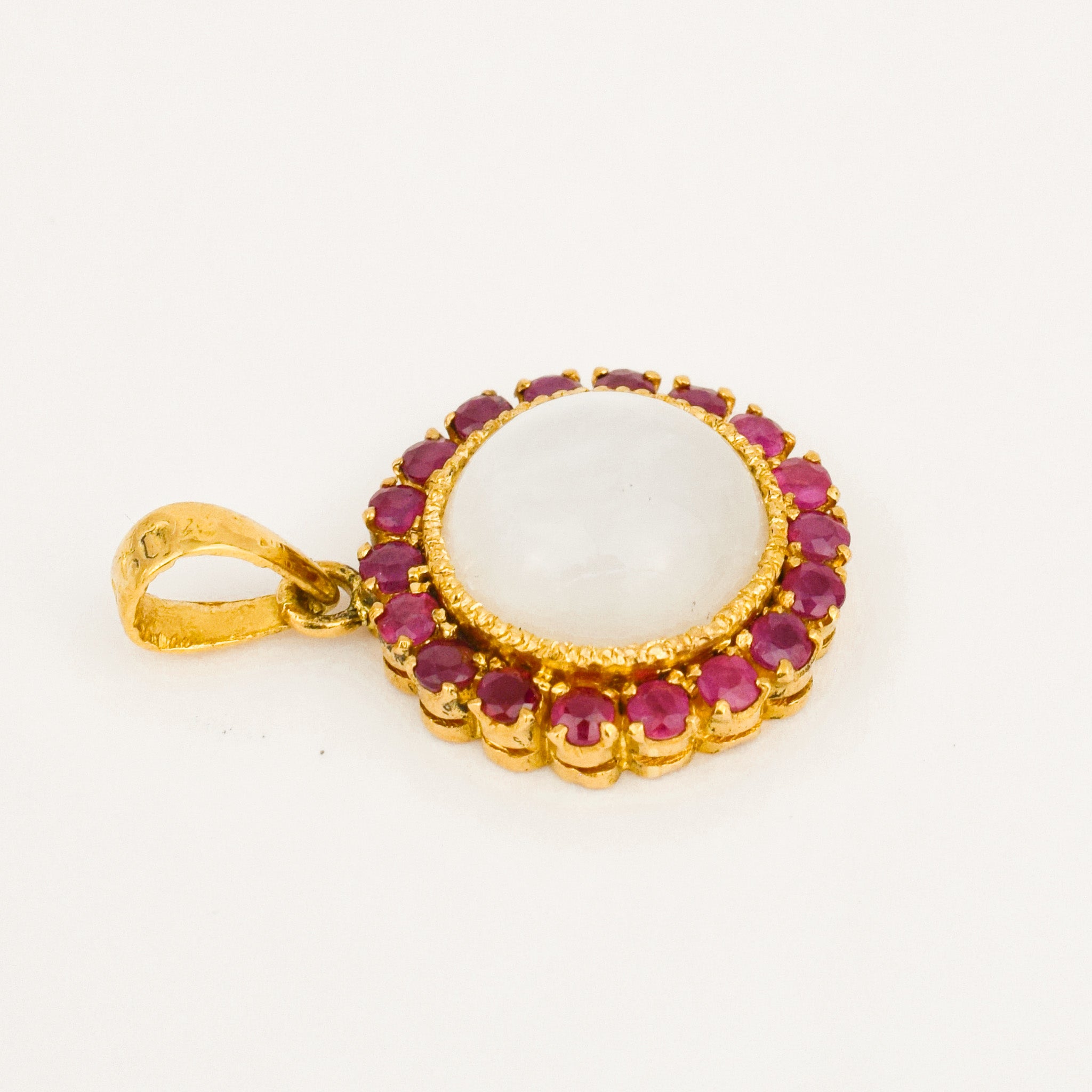 Moonstone Ruby Halo Pendant