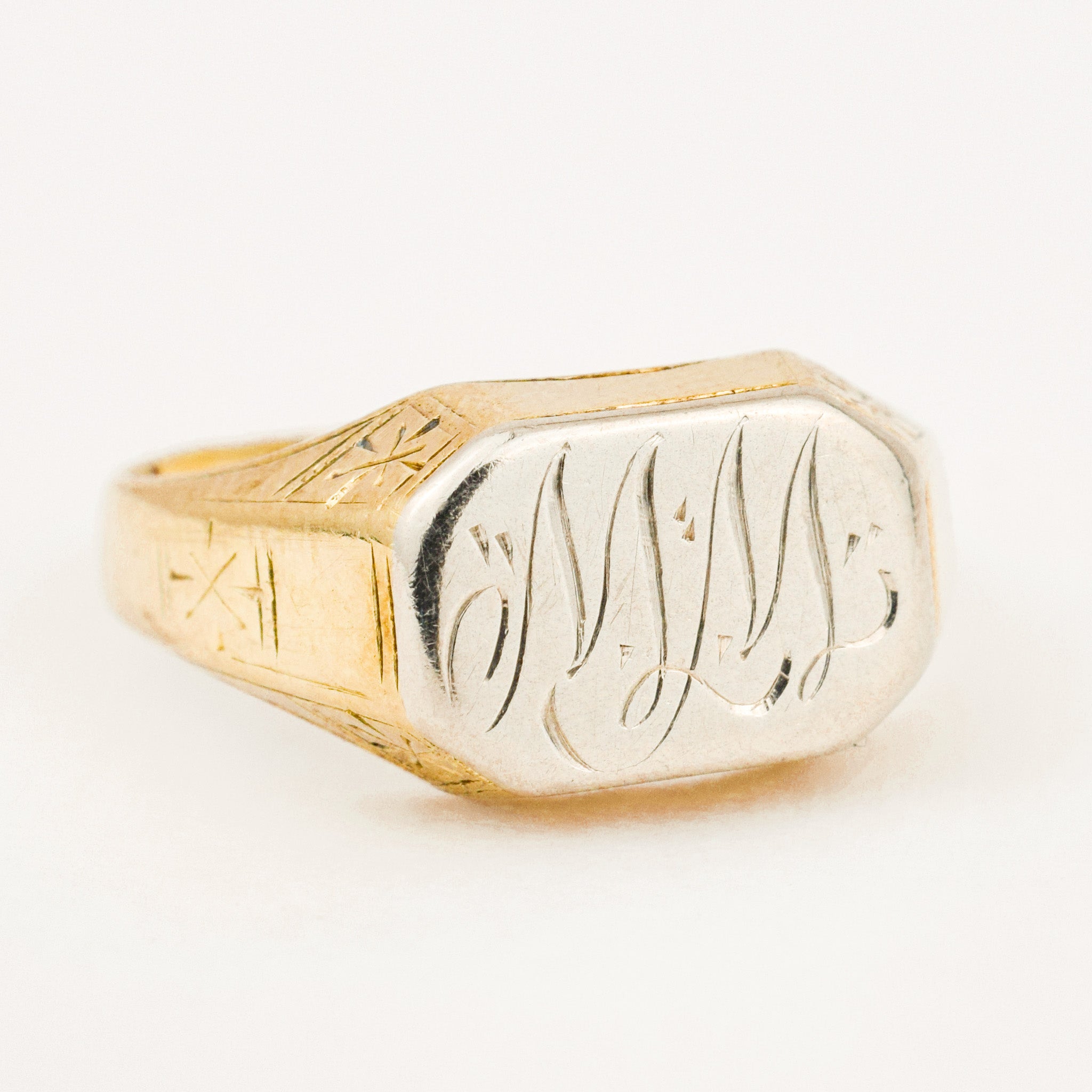 'MM' Two-Tone Gold Signet Ring