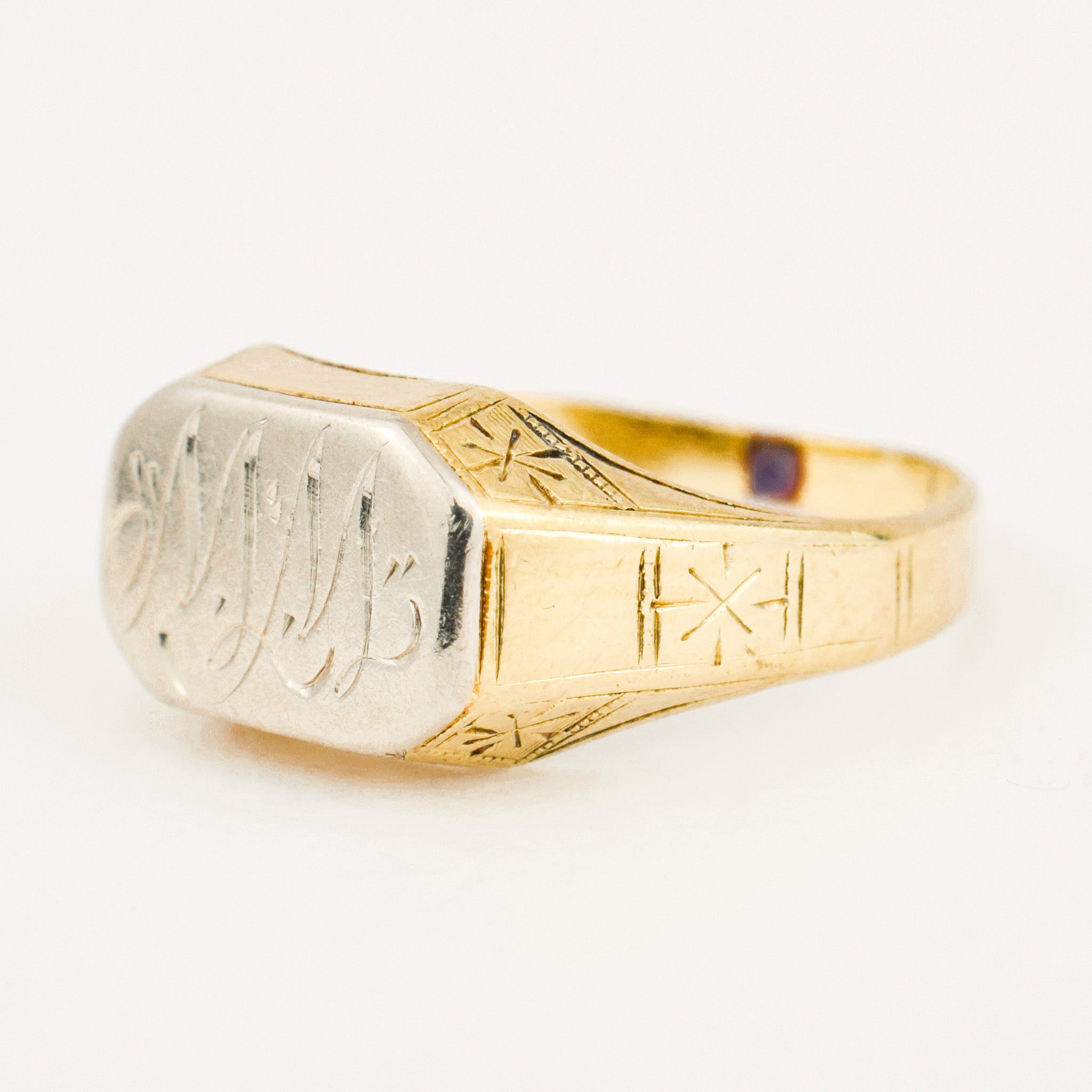 'MM' Two-Tone Gold Signet Ring