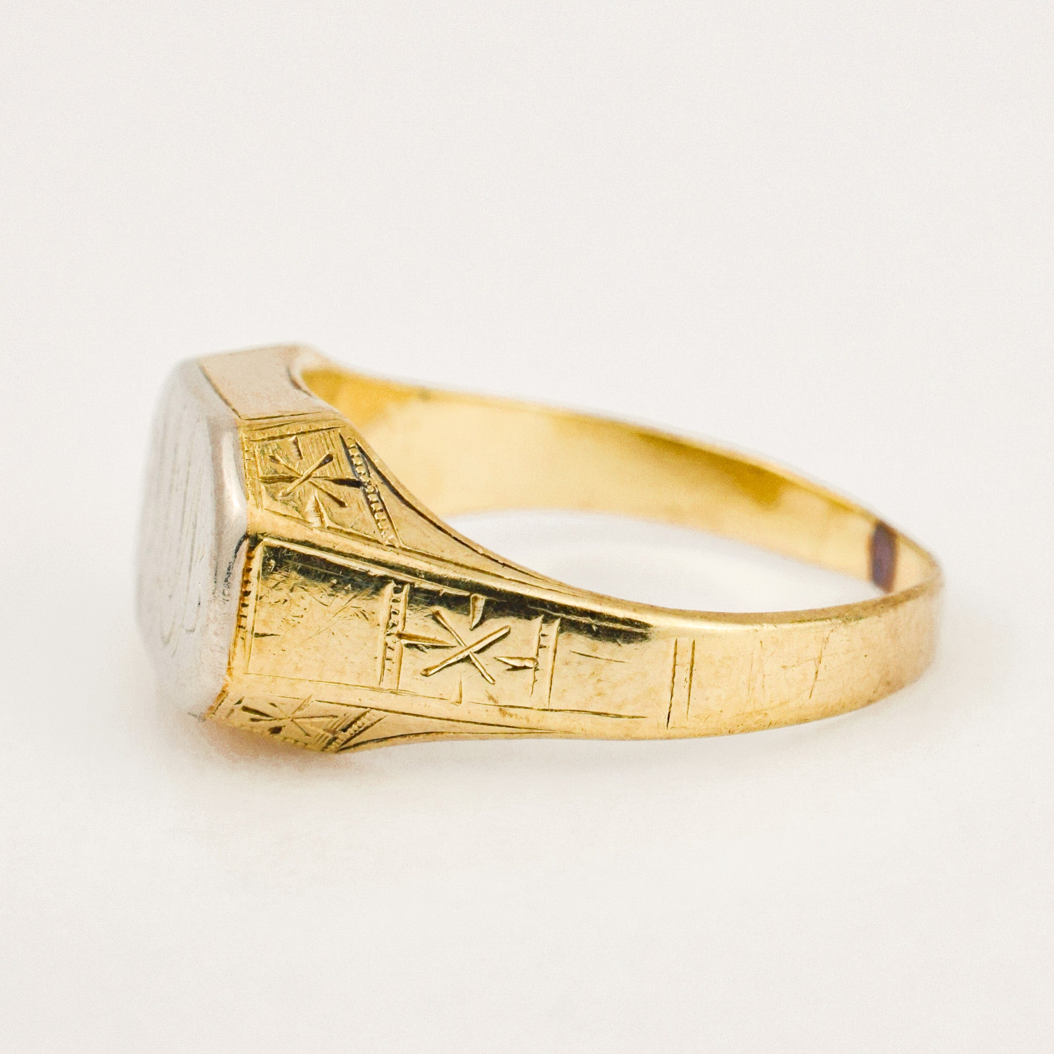 'MM' Two-Tone Gold Signet Ring