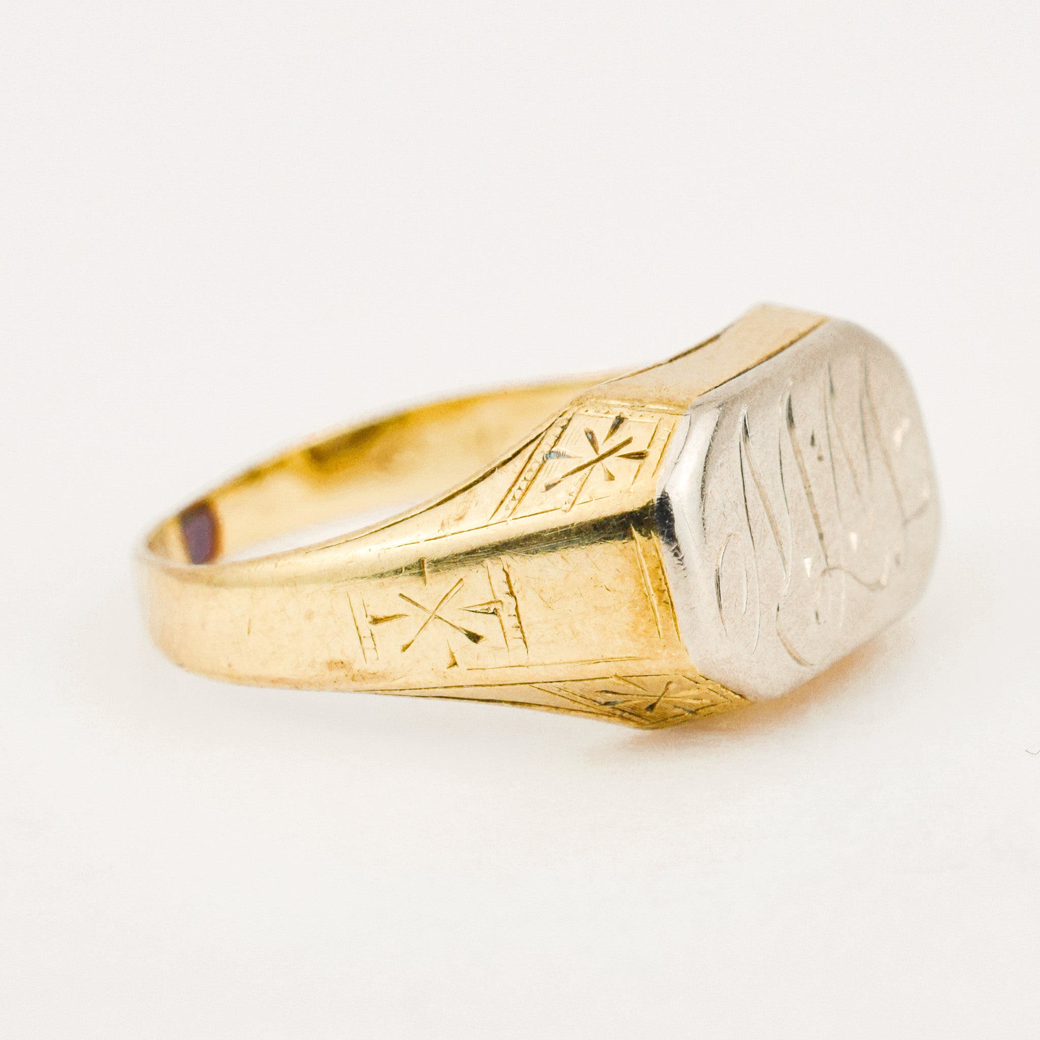 'MM' Two-Tone Gold Signet Ring