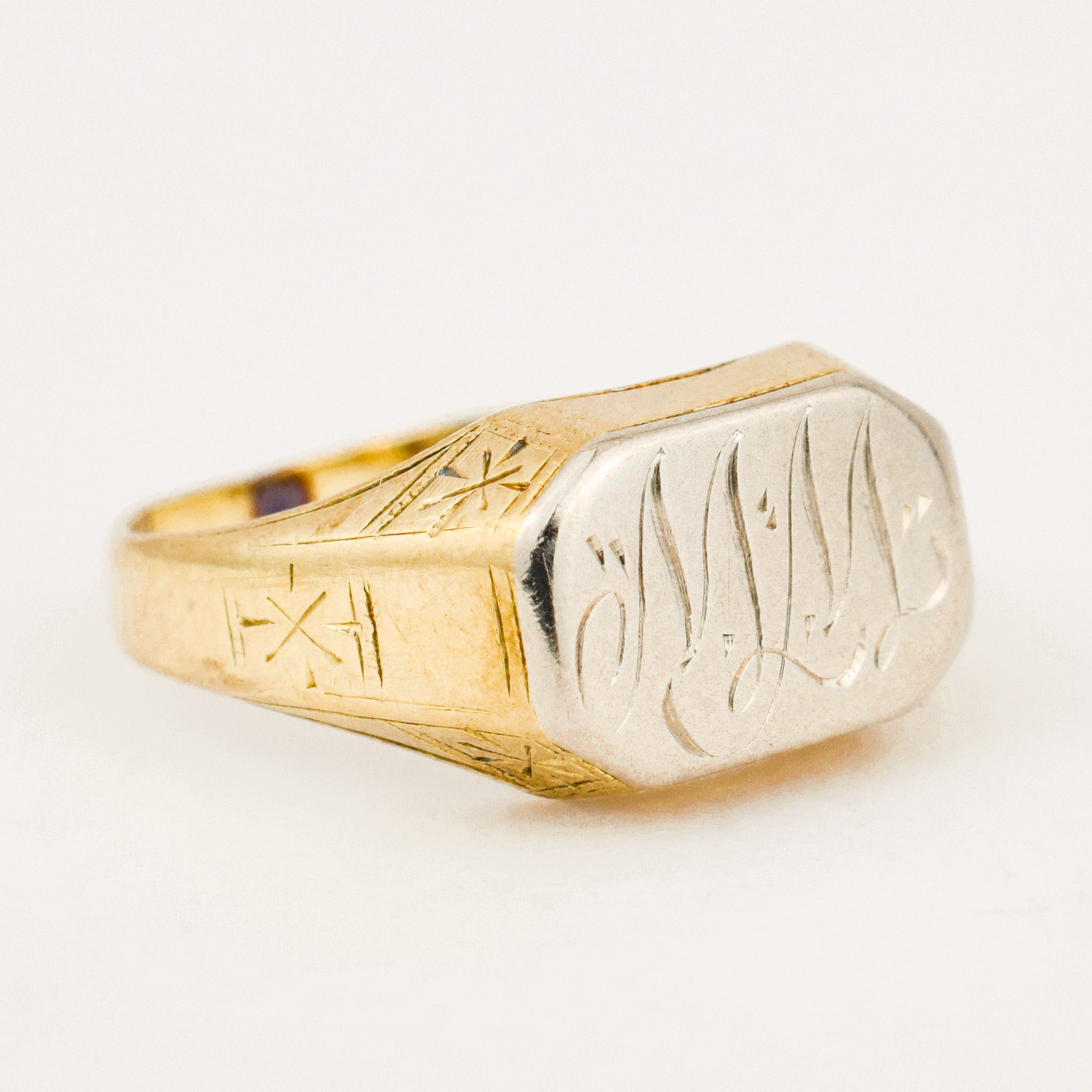'MM' Two-Tone Gold Signet Ring