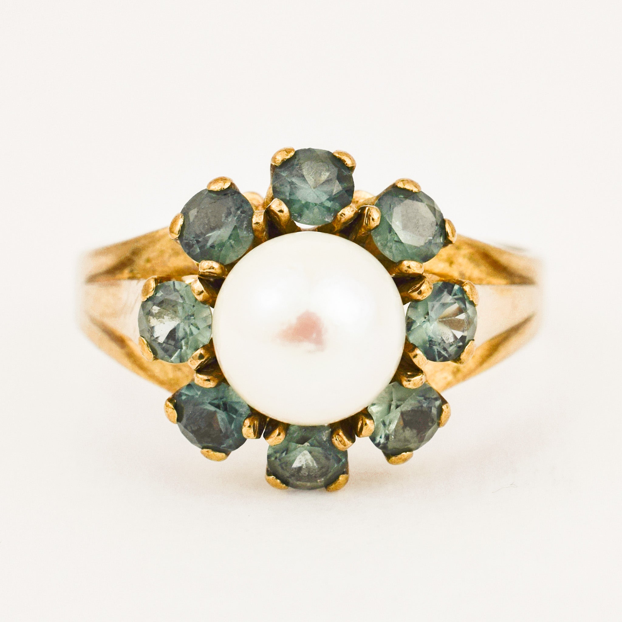 vintage Green Tourmaline Pearl Ring