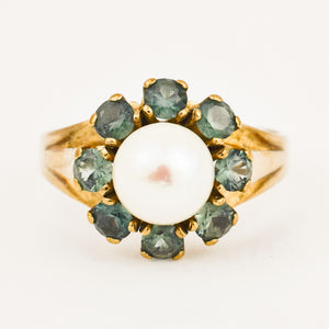 vintage Green Tourmaline Pearl Ring
