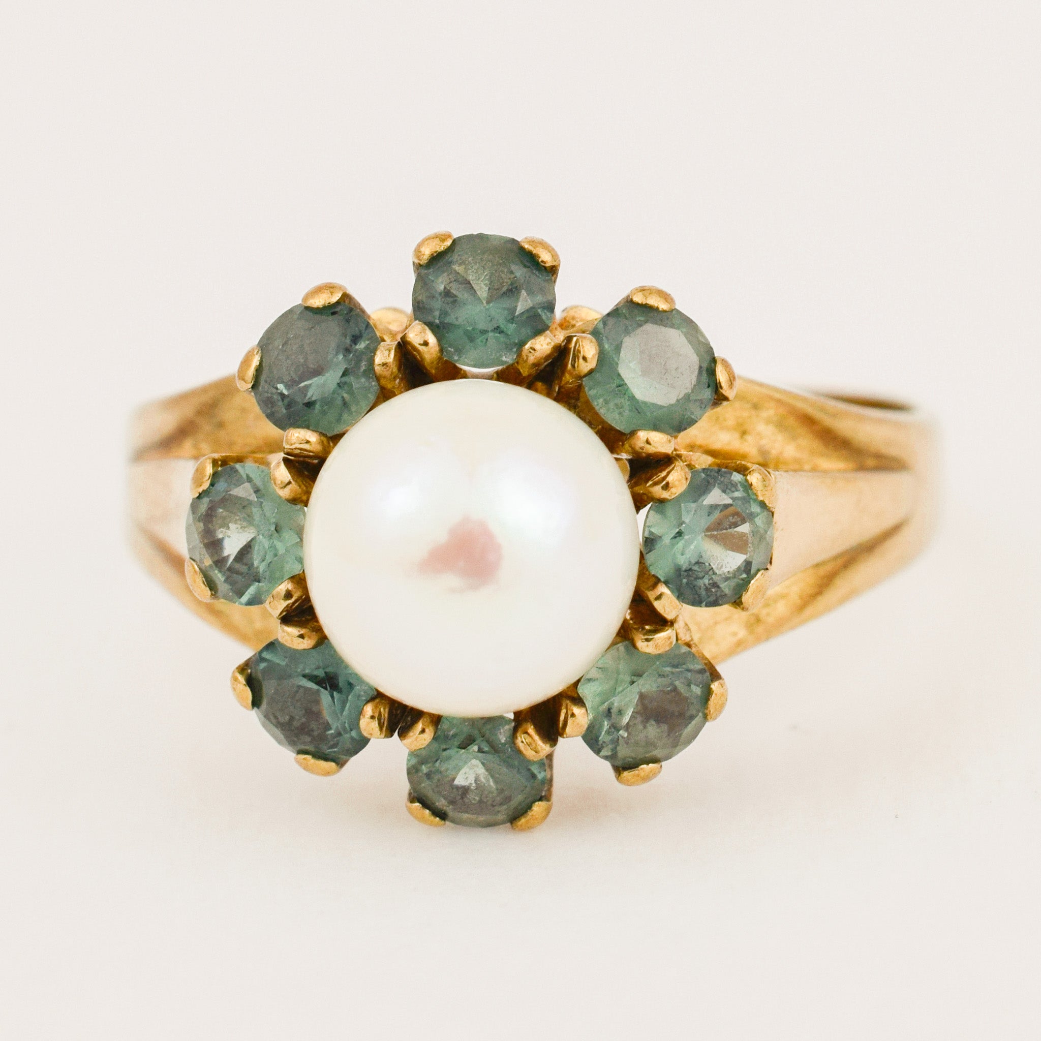 vintage Green Tourmaline Pearl Ring