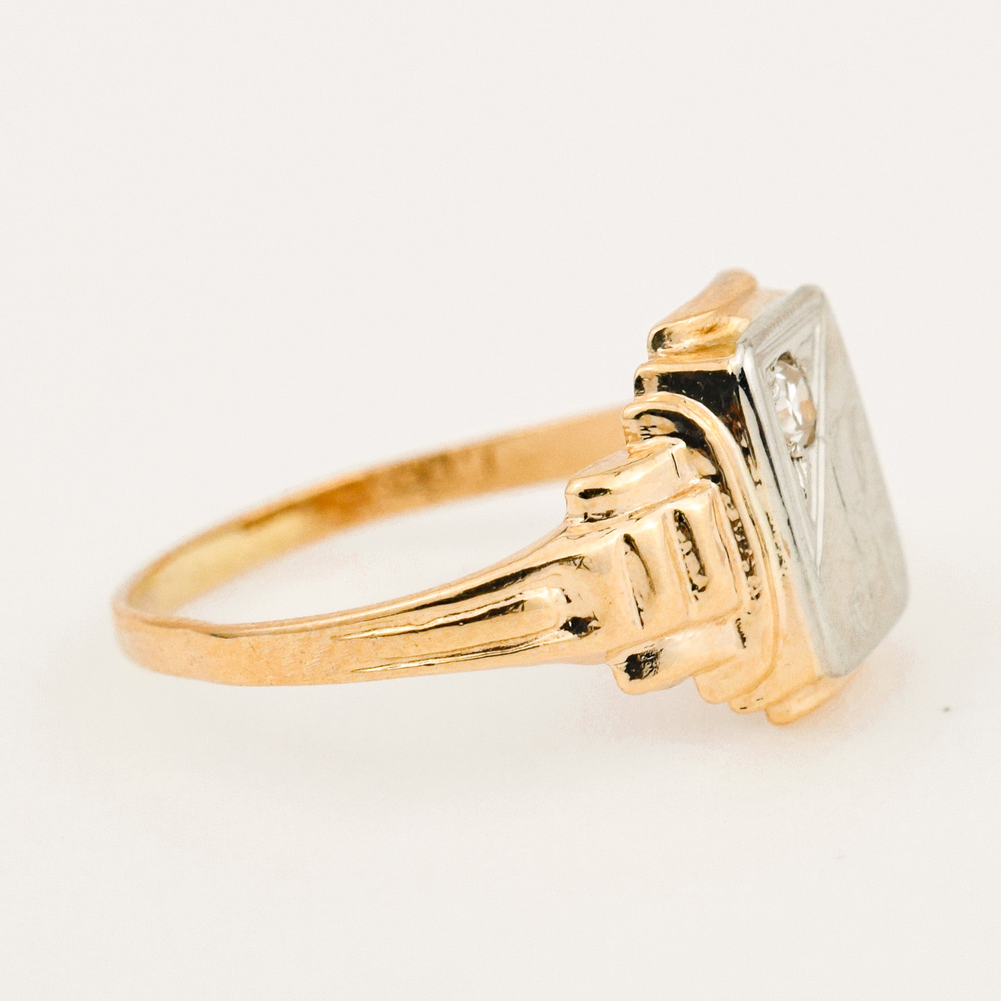 Two-Two Gold and Diamond 'K' Signet Pinkie Ring