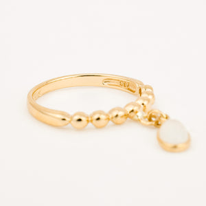 Ribbed Gold Band with Dangle Moonstone