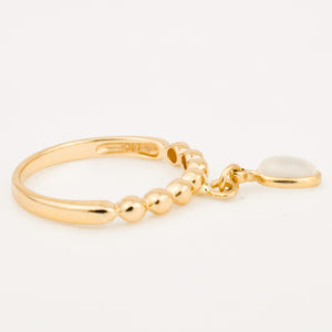 Ribbed Gold Band with Dangle Moonstone