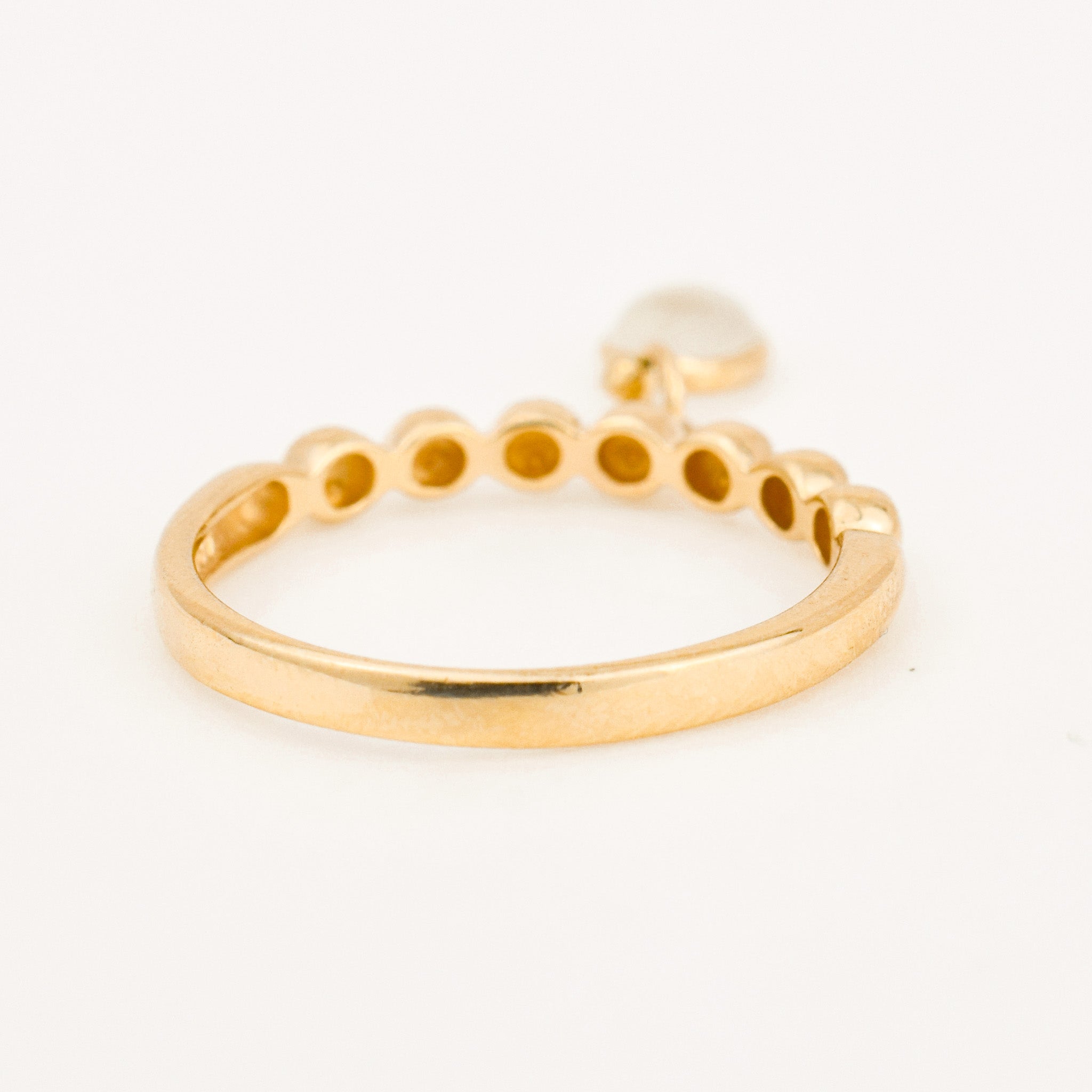 Ribbed Gold Band with Dangle Moonstone