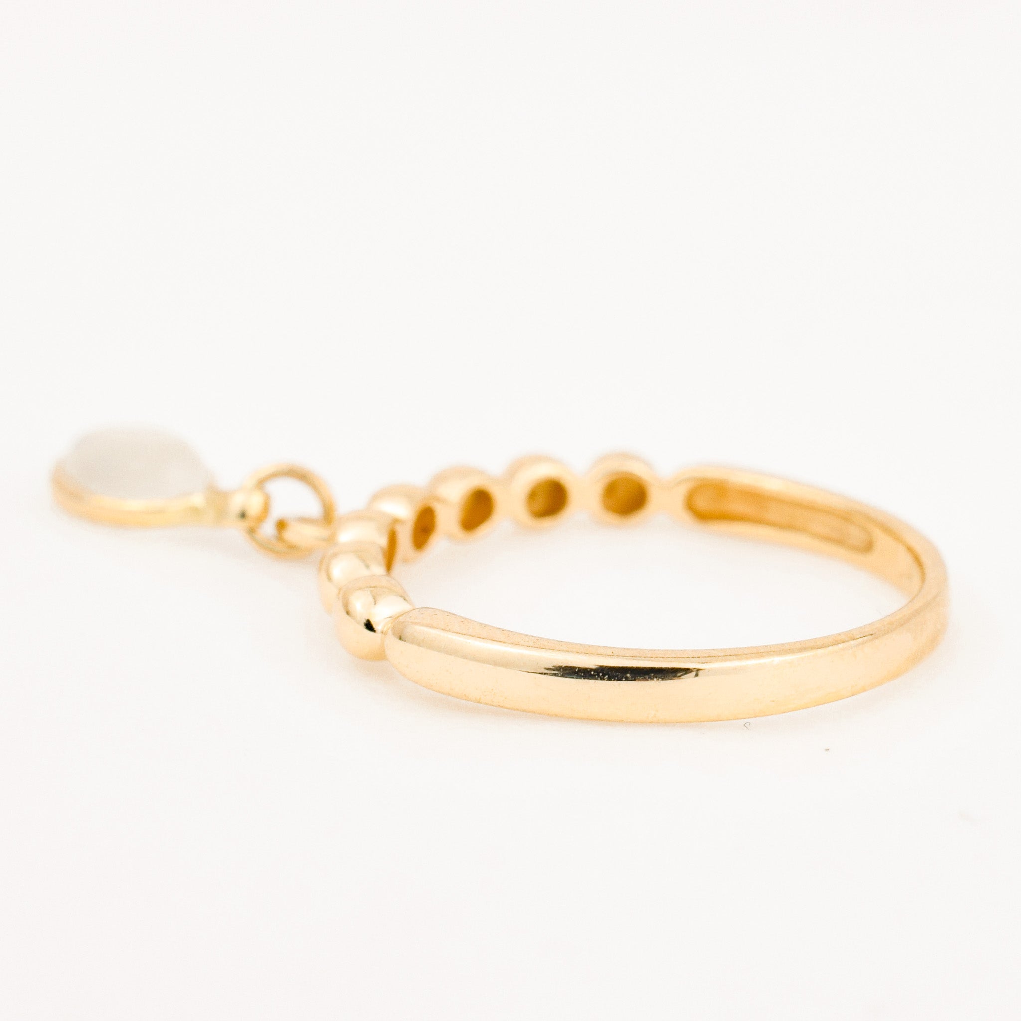 Ribbed Gold Band with Dangle Moonstone