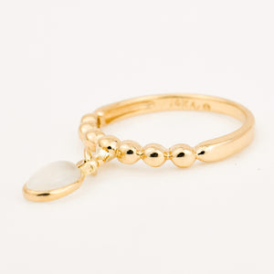 Ribbed Gold Band with Dangle Moonstone