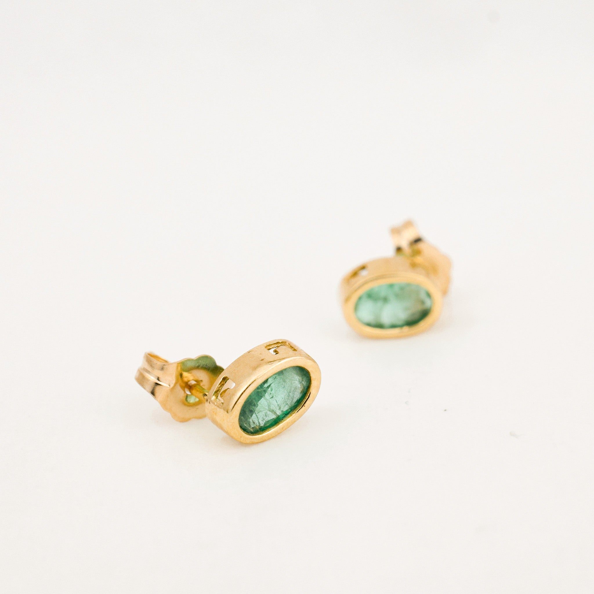Bezel Set Emerald Stud Earrings 