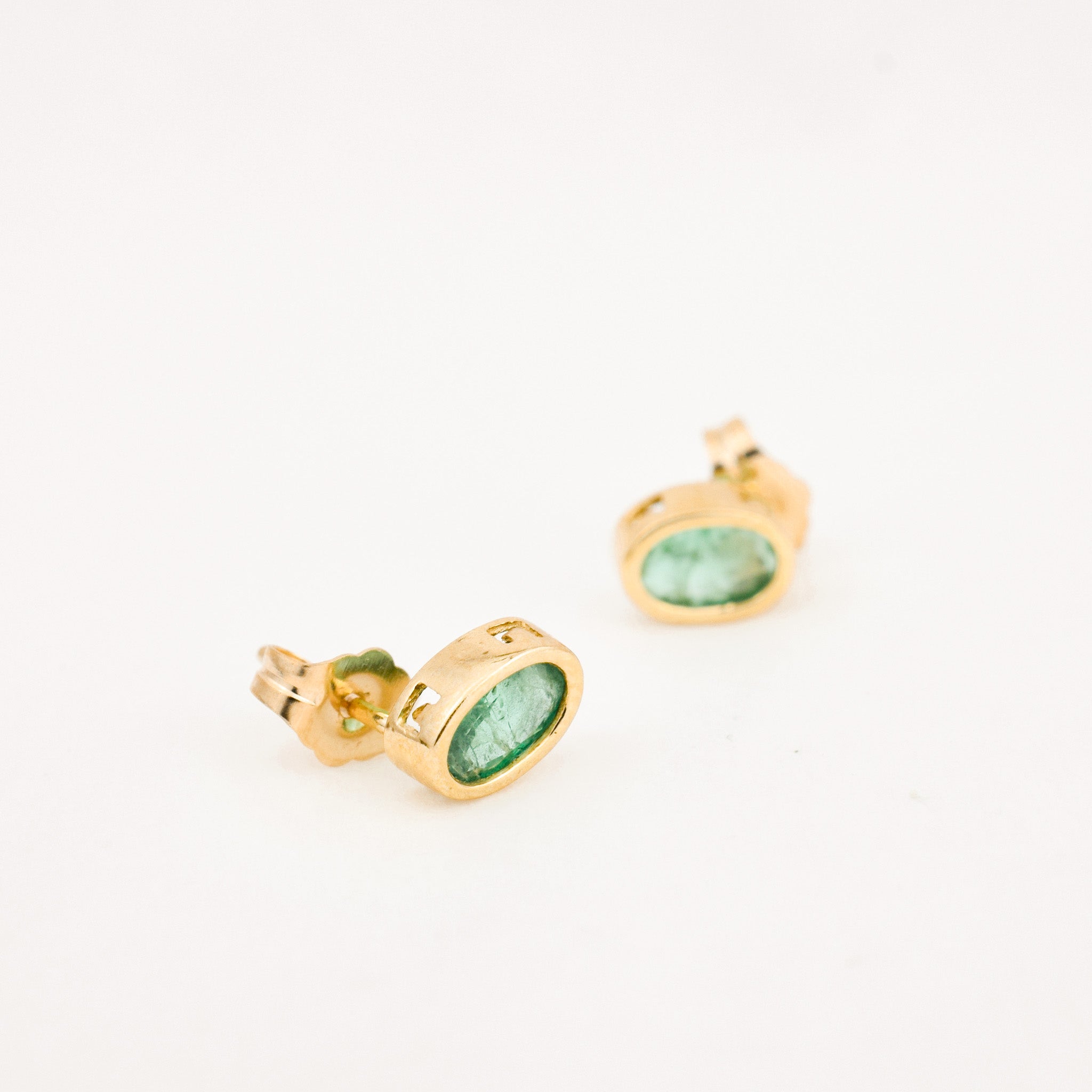Bezel Set Emerald Stud Earrings 