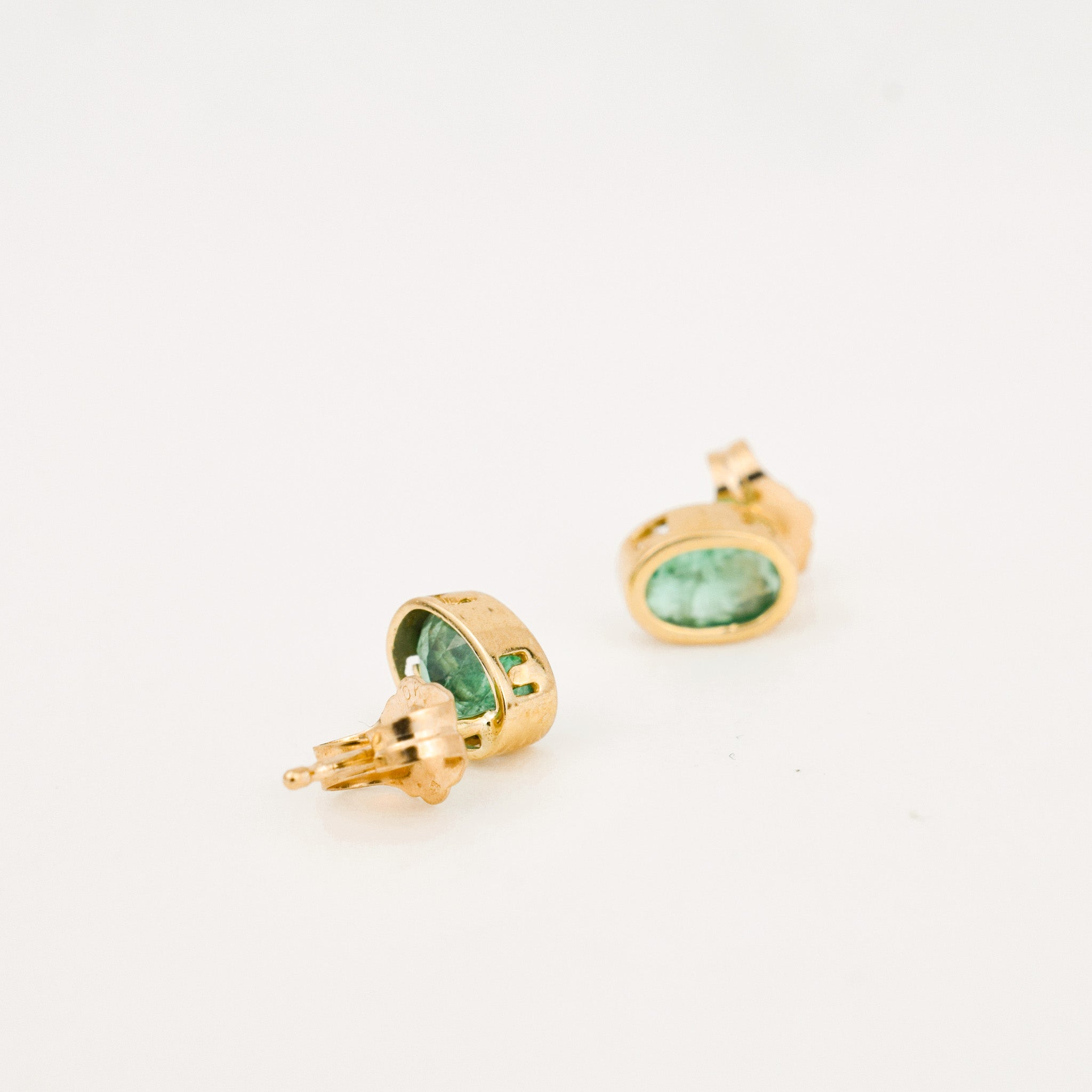 Bezel Set Emerald Stud Earrings 