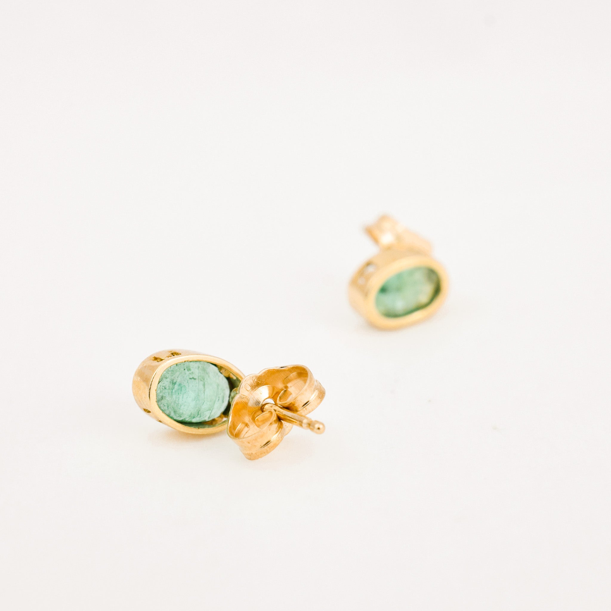 Bezel Set Emerald Stud Earrings 