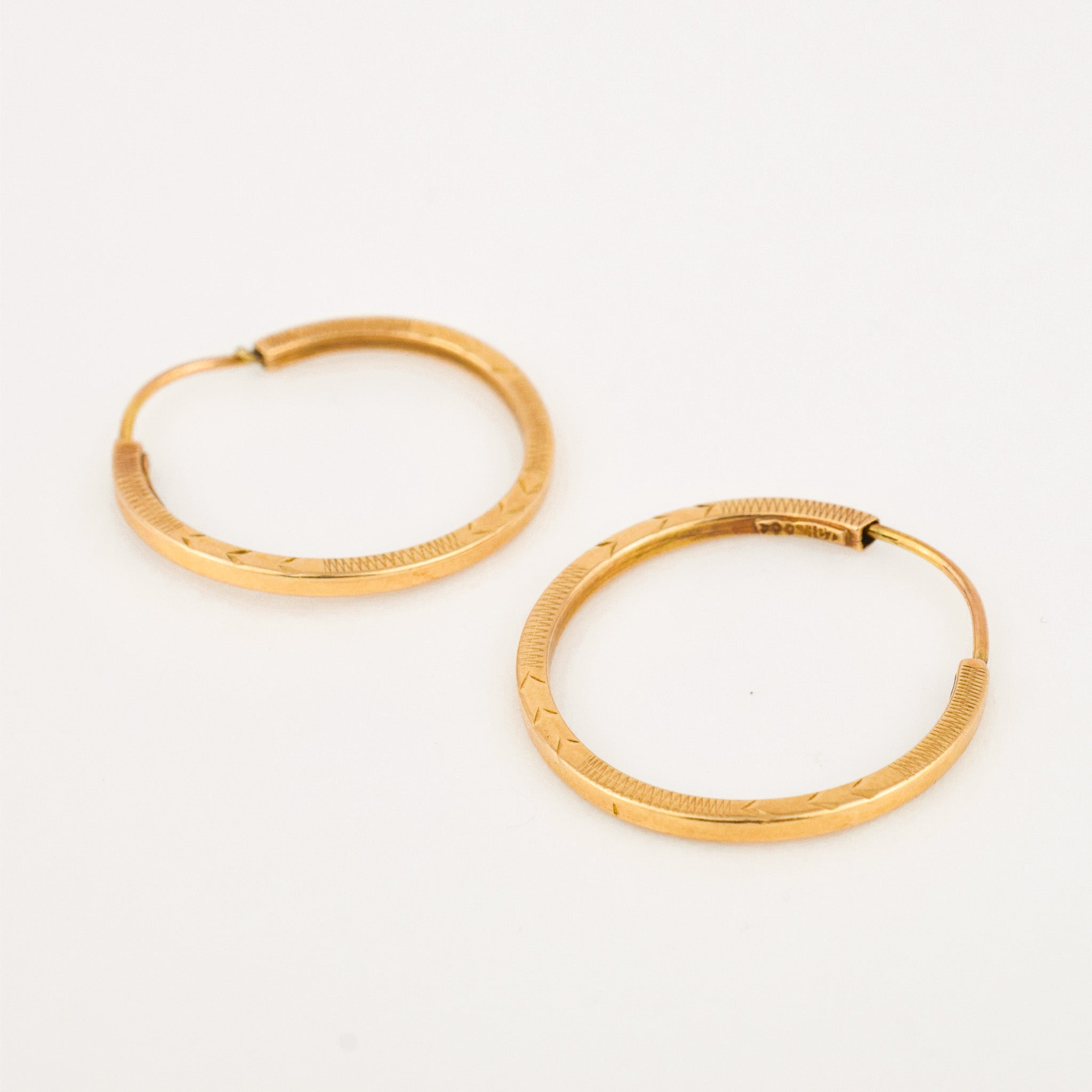 vintage 18k 25.8 mm Etched Gold Hoops