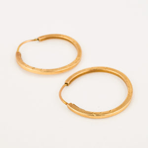 vintage 18k 25.8 mm Etched Gold Hoops