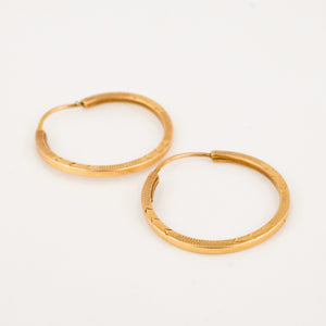 vintage 18k 25.8 mm Etched Gold Hoops