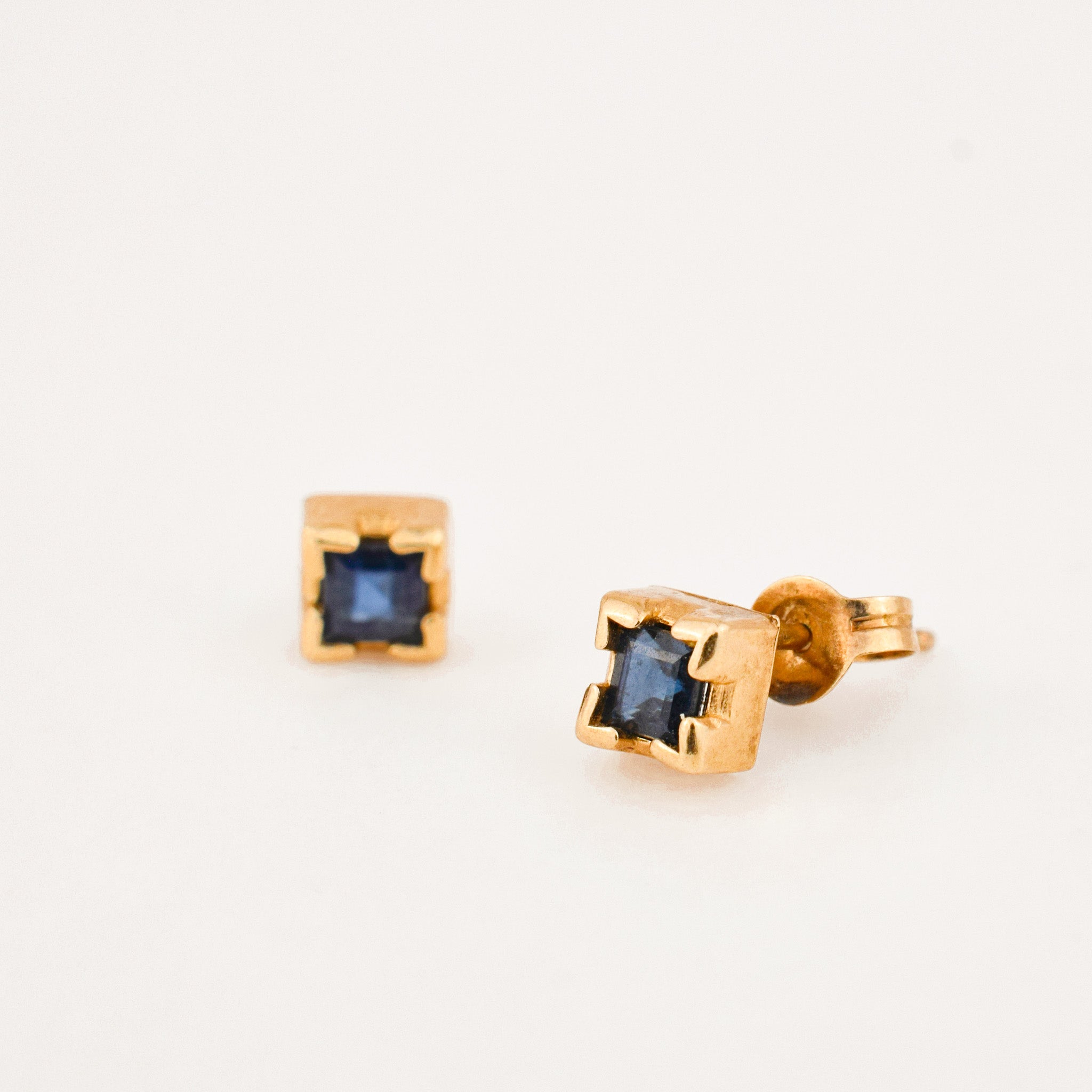 vintage Princess Cut Sapphire Studs 