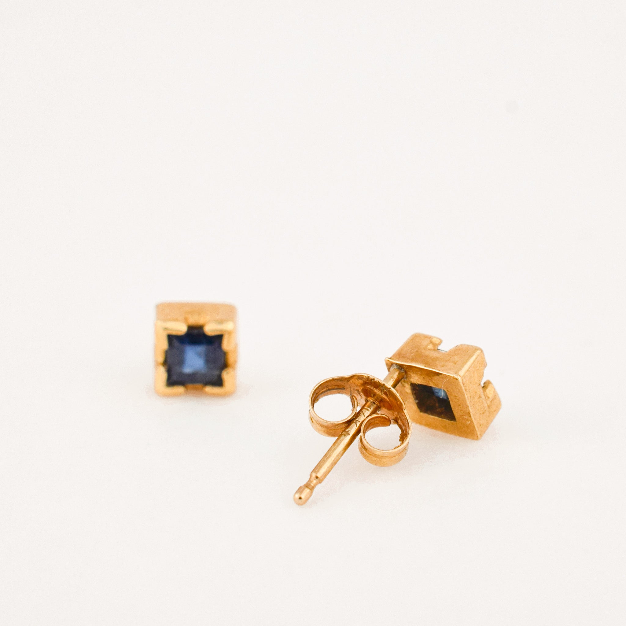 vintage Princess Cut Sapphire Studs 